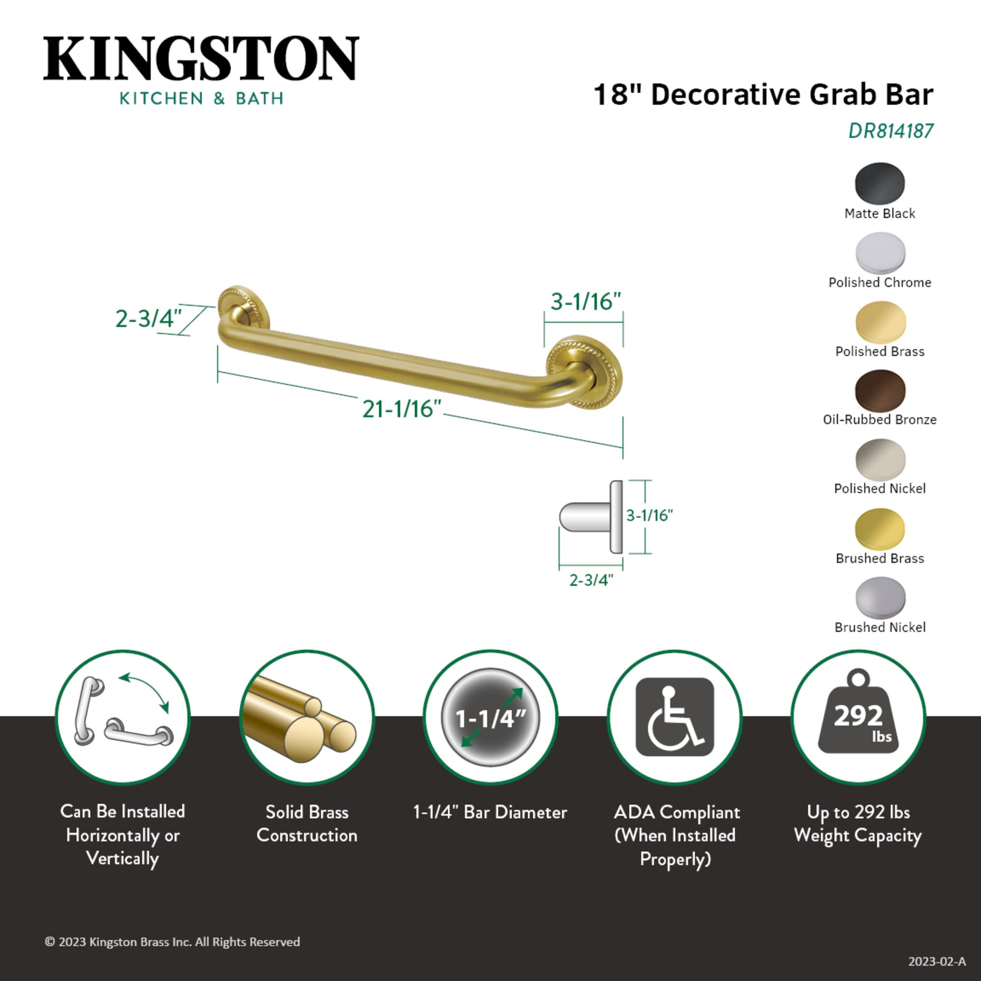 Kingston Brass WLDR814182 Grab-Bars - View #2