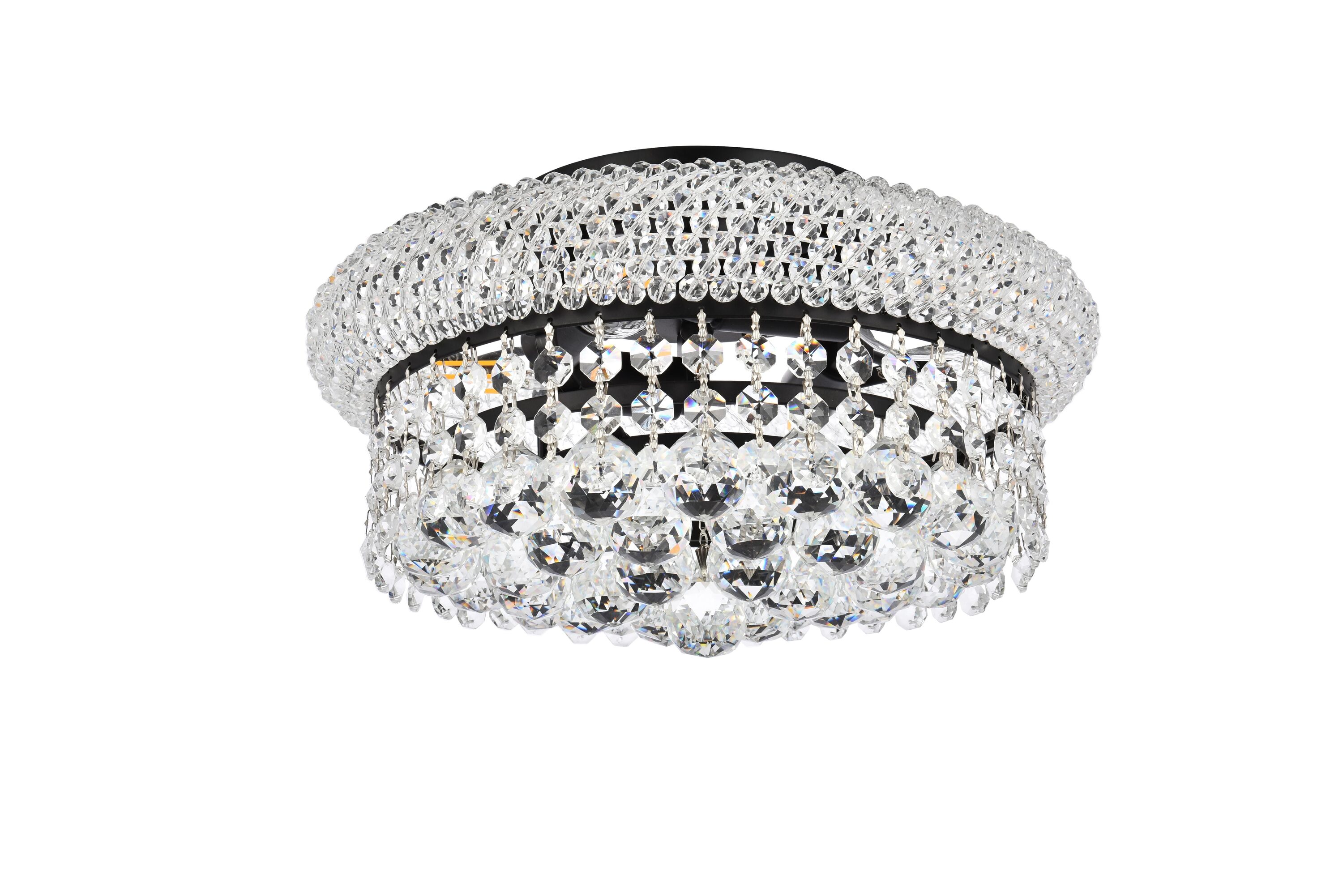 Primo 12-Inch Black and Crystal Flush Mount Light Fixture