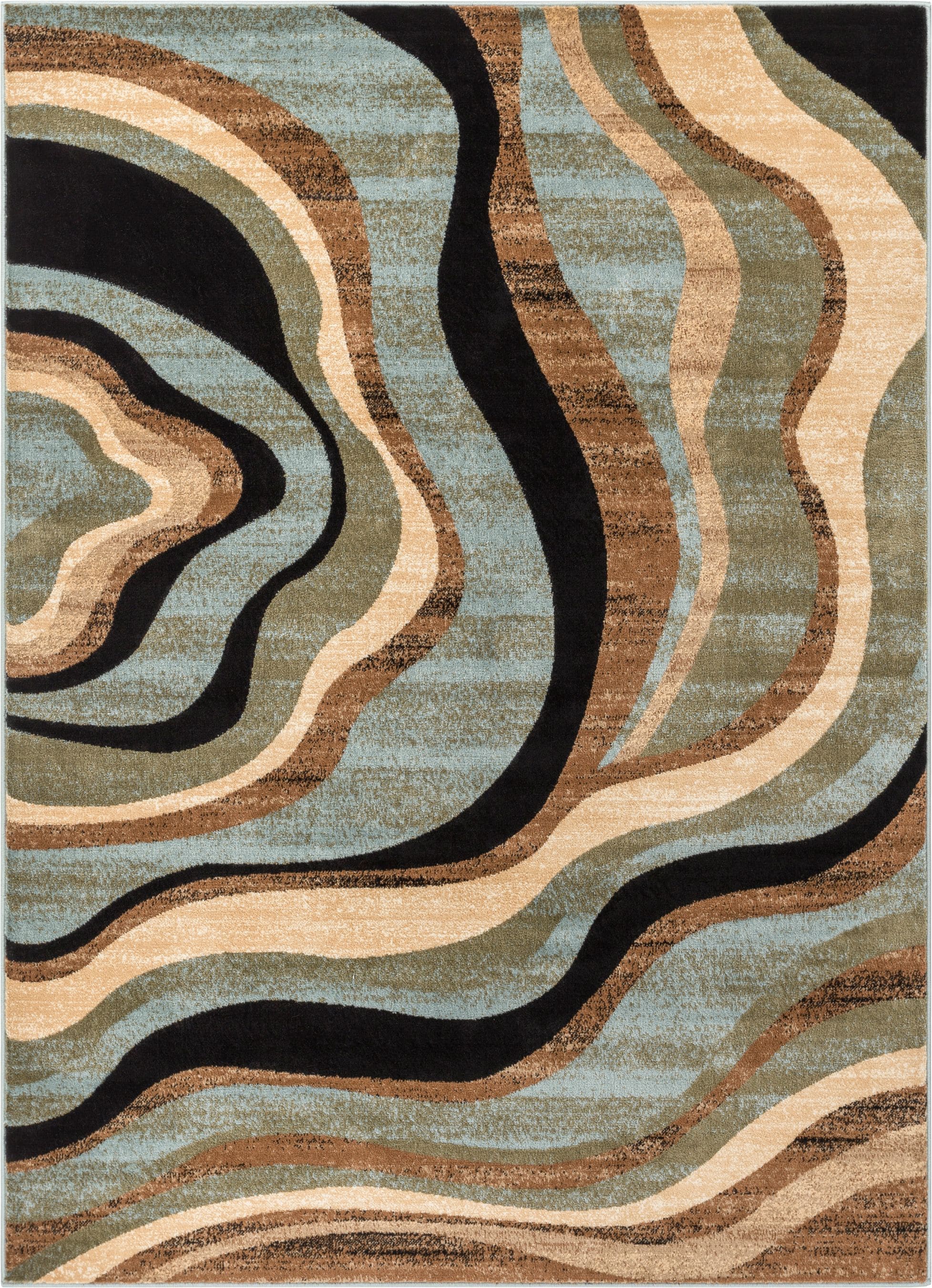 Modern Geometric Blue and Beige Rectangular Area Rug