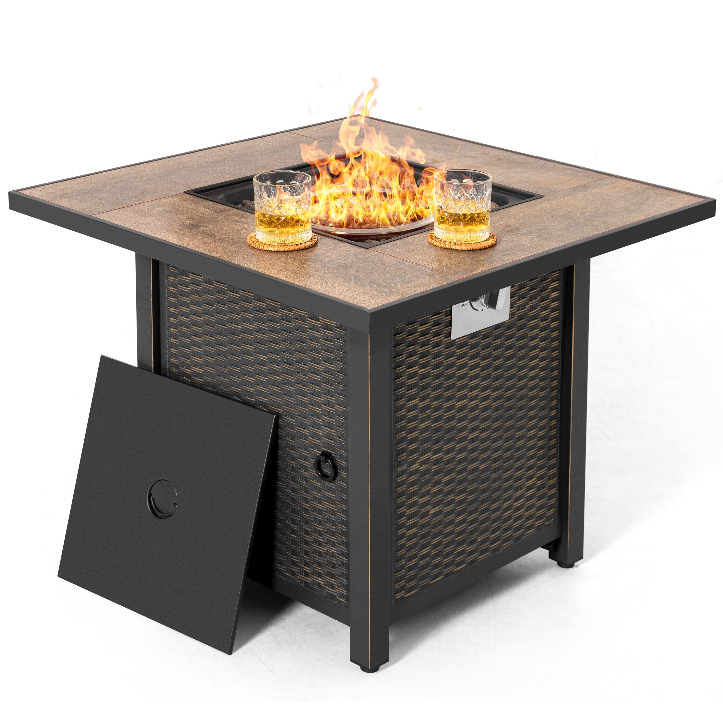 Nuu Garden Black Ceramic and Iron Gas Fire Pit Table