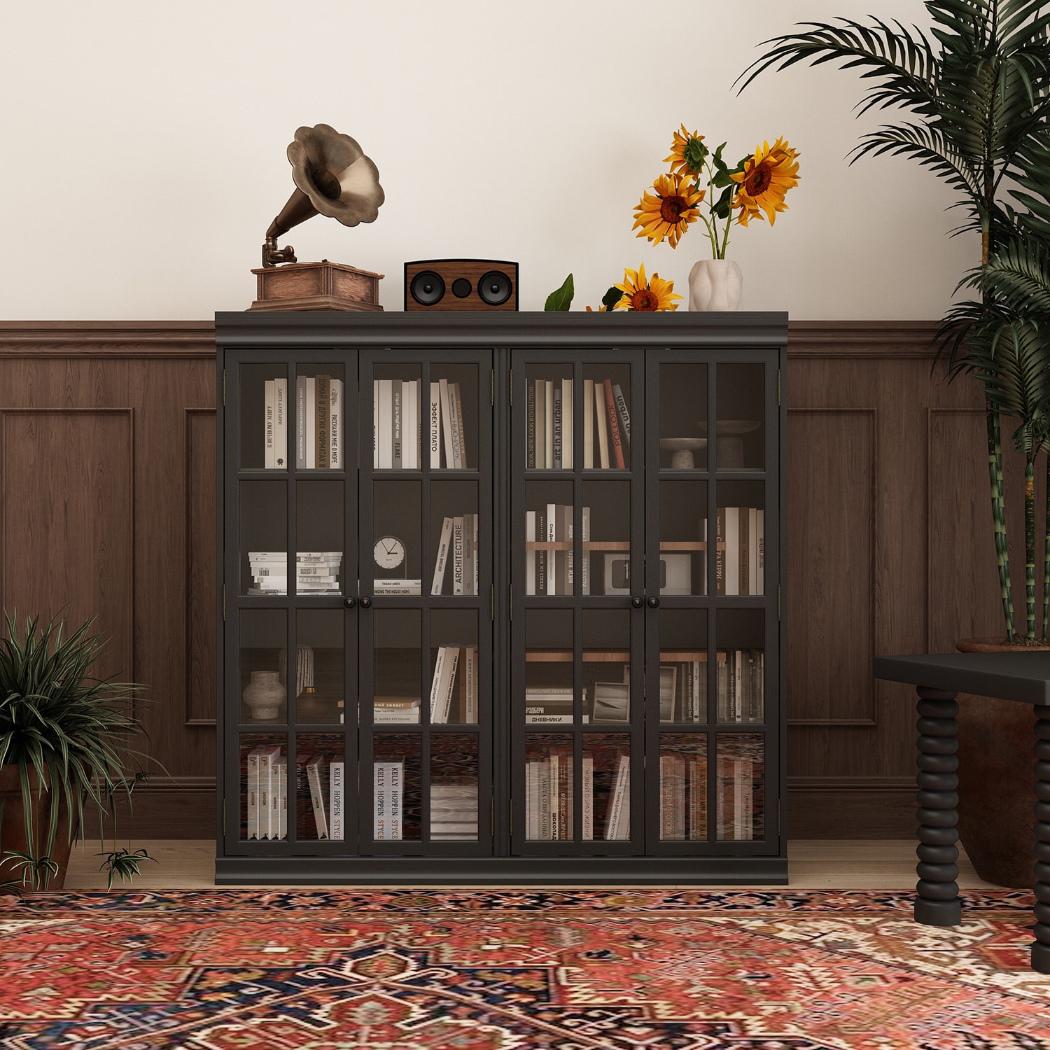 FUFU&GAGA Contemporary/Modern Black China Cabinet