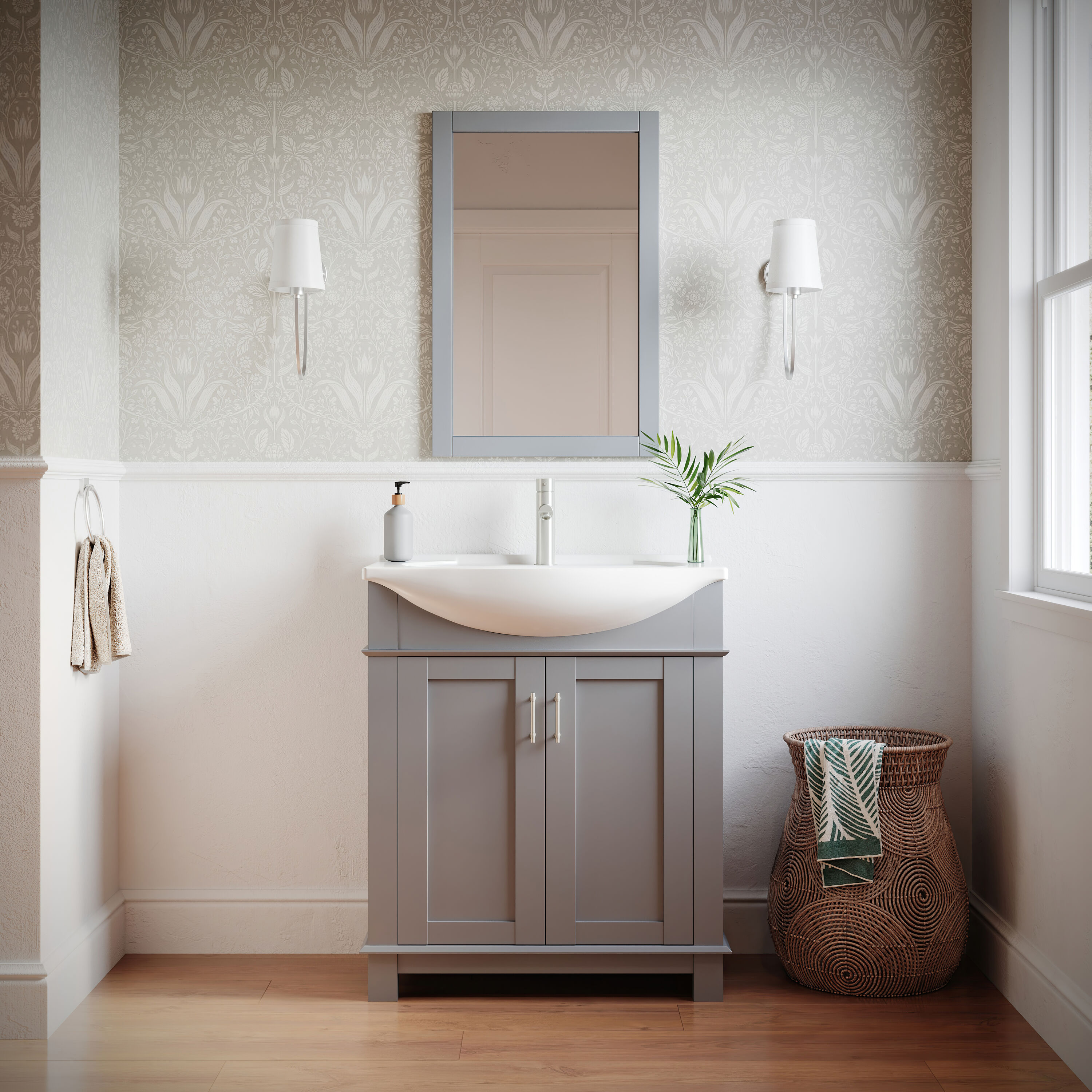Hartford 30" Gray Freestanding Traditional Bathroom Vanity with Ceramic Sink