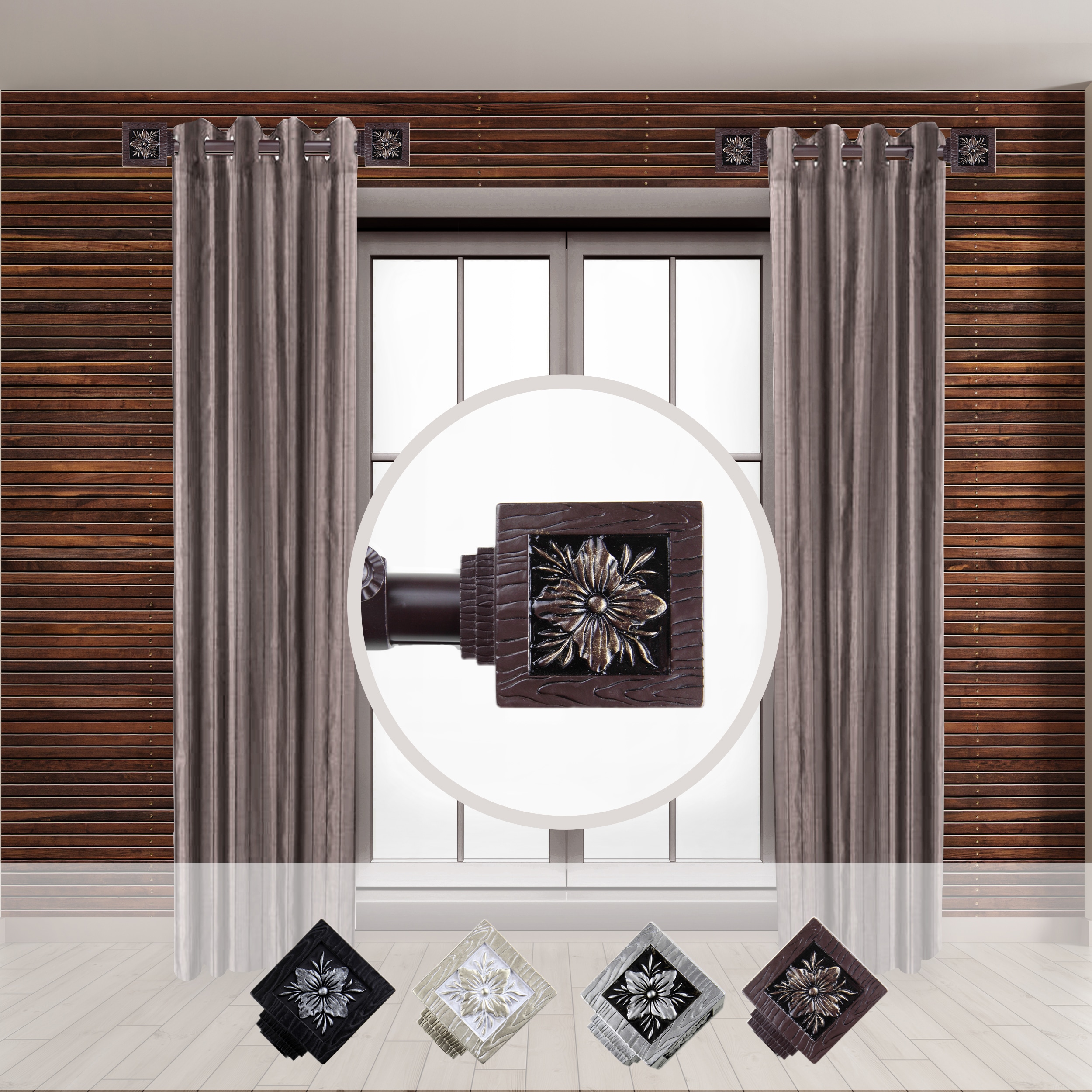 Hart & Harlow LO-SIDE100-67-6 Olana 1-in 12-in to 20-in Mahogany Steel Side curtain rod with Finials