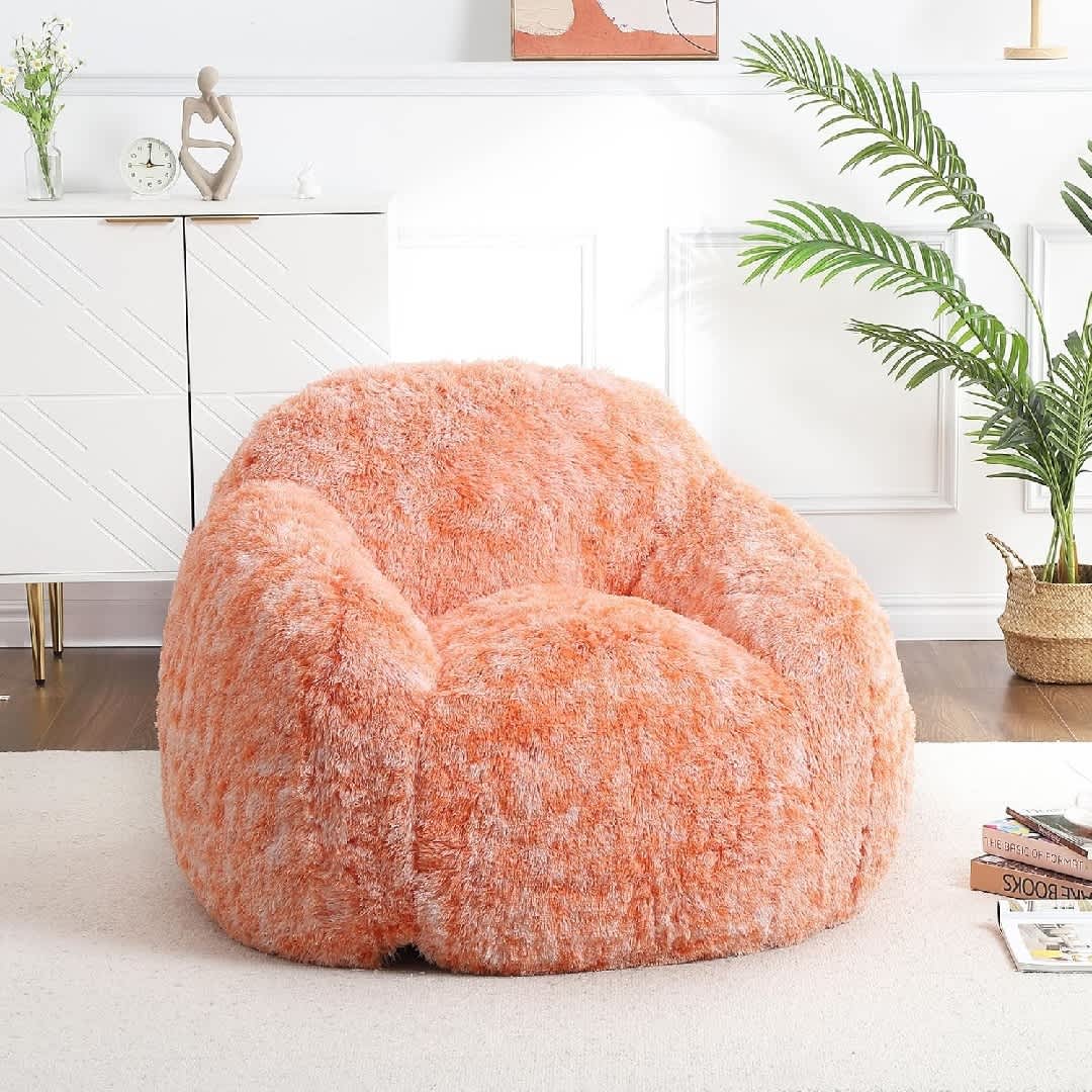 WhizMax KL-PHO-15WN69A6 Faux Fur Bean Bag Chair High Density Foam Plush Armrest Design Leisure Seating for All Ages Reading Gaming Relax