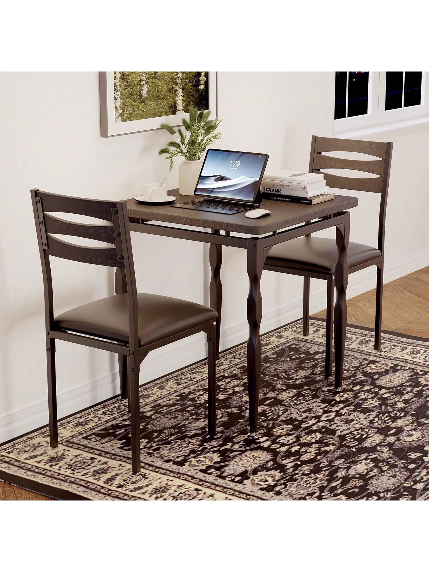 Qeetex BY-PHK-336MDYDC Home Dining Table Set For 2 Dining Table And Chairs Set Of 2 3 Piece Dining Table Set With Spiral Table Legs For Small Spaces Kitchen Apartment