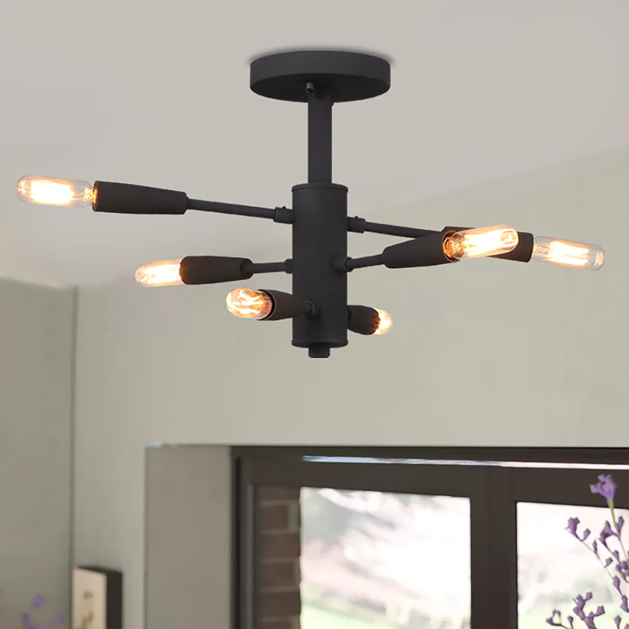 ACROMA 8906AZ Blisse 6 -Light 12.7-in Matte Black Indoor/Outdoor Semi Flush Mount Light