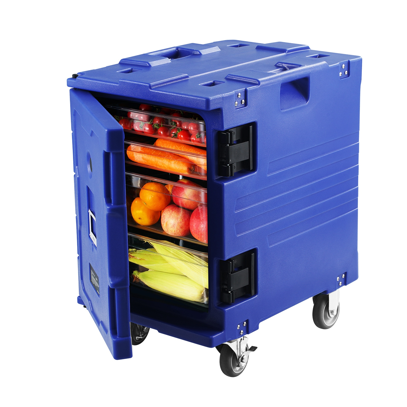 VEVOR SCSPBWXL90-C02515V0 Insulated Food Pan Carrier 82 Qt Hot Box for Catering LLDPE Food Box Carrier with One-Piece Buckle Front Loading Food Warmer with Handles End Loader with Wheels for Restaurant Canteen etc.