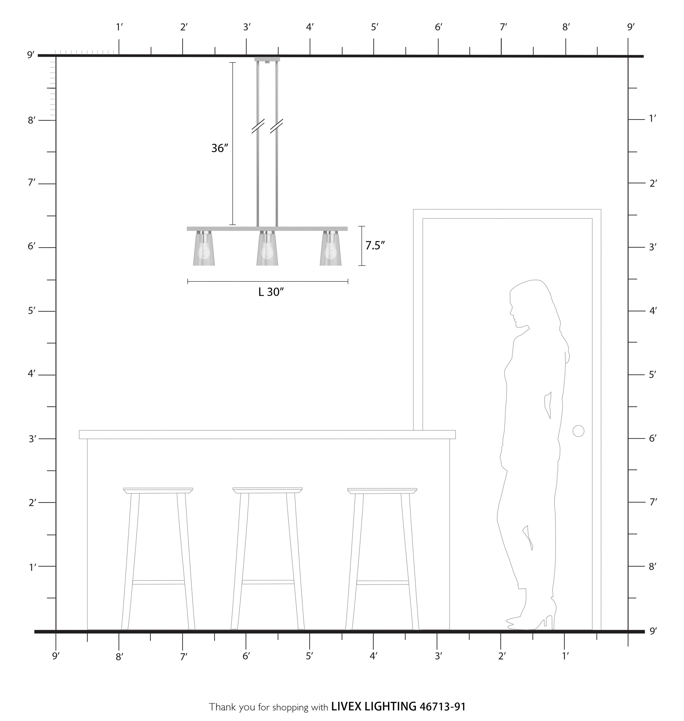 Brushed Nickel 3-Light Linear Chandelier with Clear Glass Shades