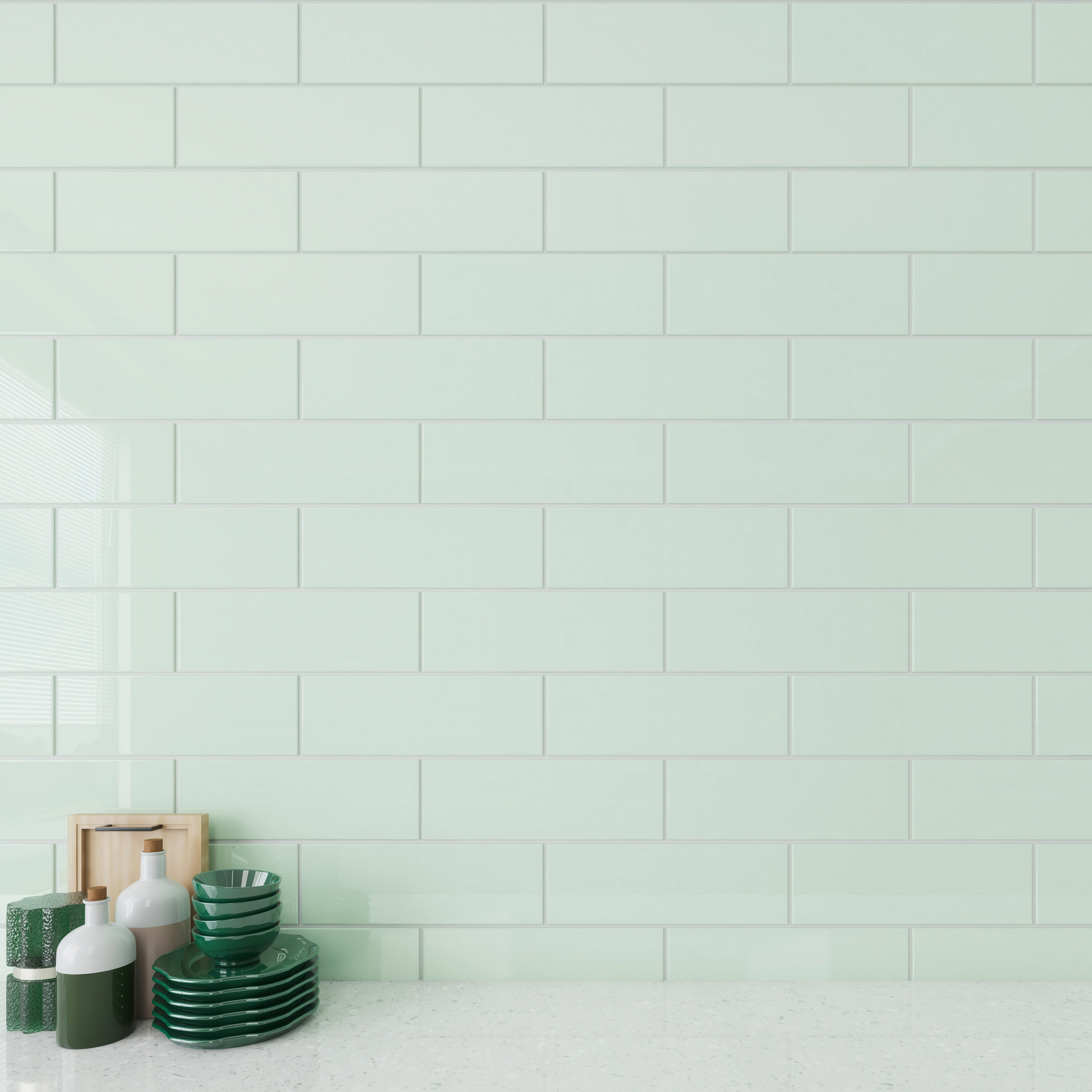 Giorbello G4143 Classic Premium Winter sage 4-in x 12-in Glossy Glass Subway Standard Wall Tile ( 5-sq ft Carton )