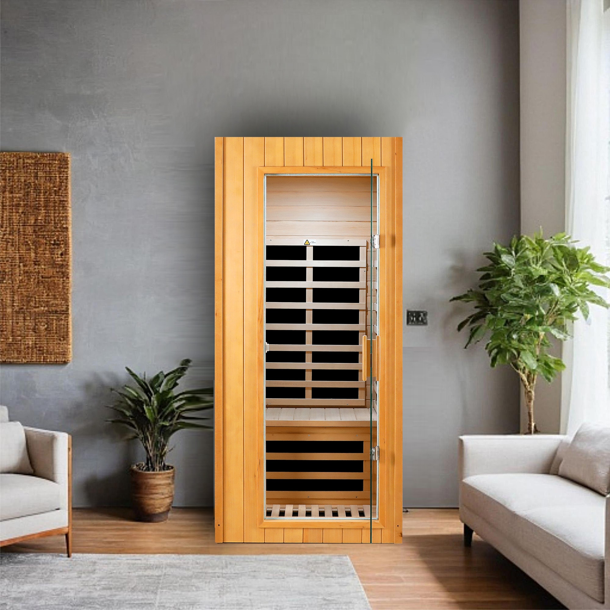 LOVMOR  1 Person Hemlock Far Infrared Sauna Indoor Roof Embedded LED Control 38W 33D 73H