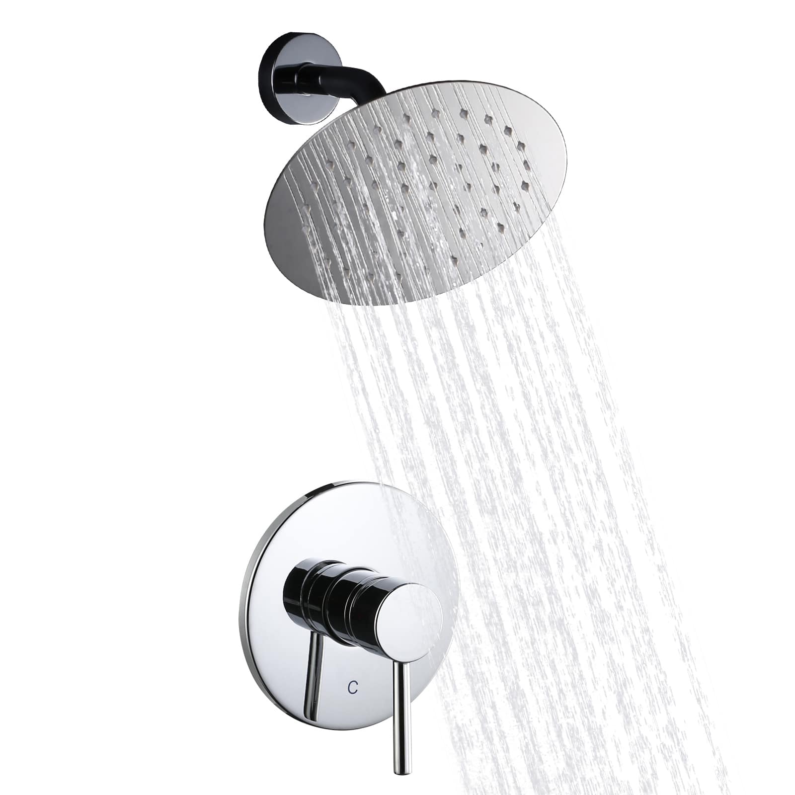 ARCORA Round 1 Spray Patterns 1.8 GPM Wall Mount Rain Fixed Shower Faucet in Chrome