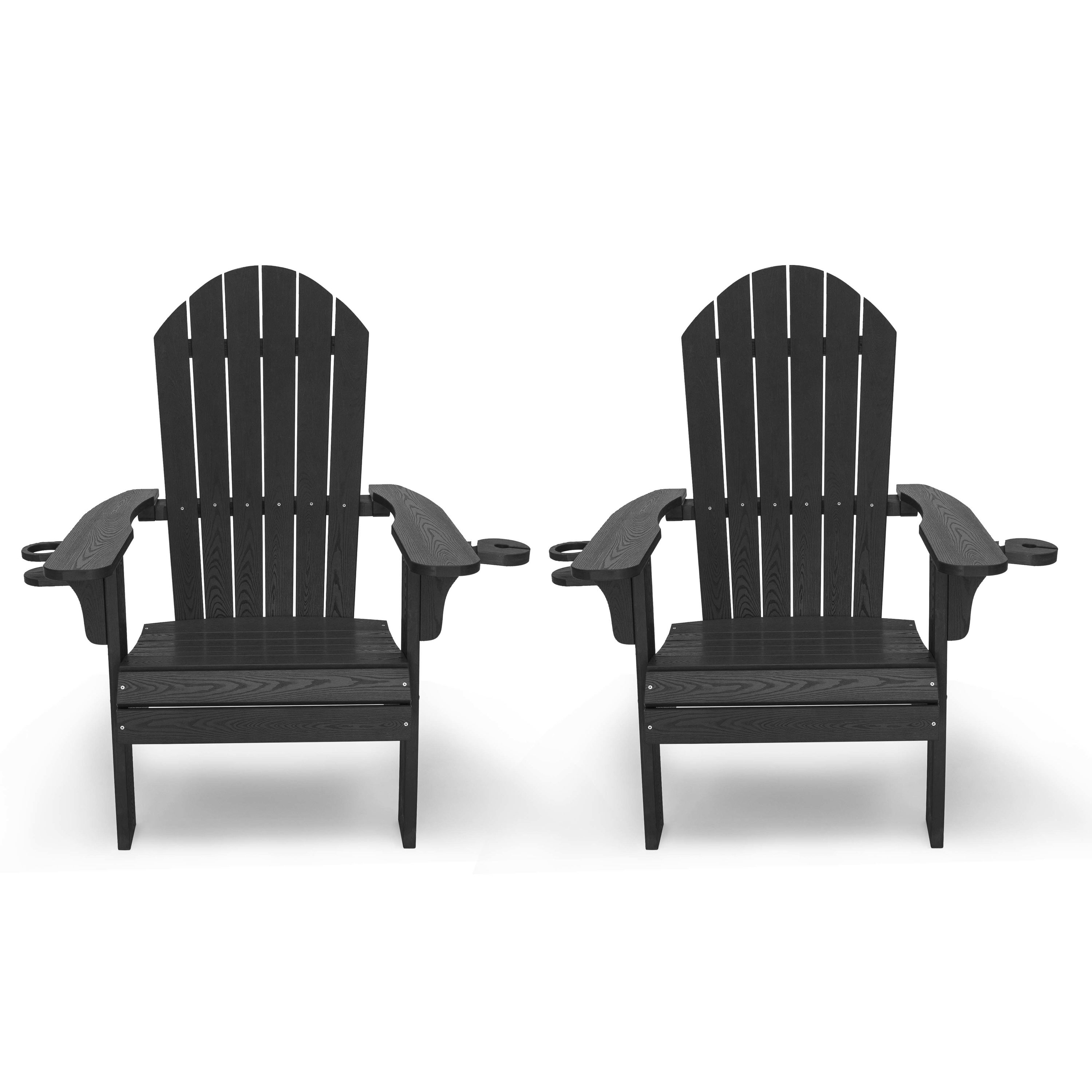 LuXeo LOW-1612BLK2 Westwood Set of 2 Black Plastic Frame Stationary Adirondack Chair with Solid Seat
