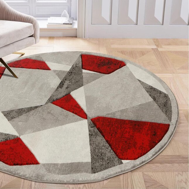 Mda Rugs Seville 5 X Red Grey Round, Red And Grey Round Area Rug