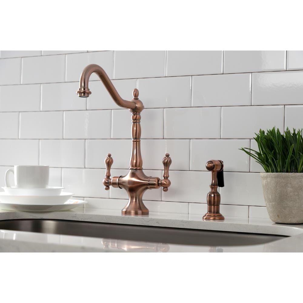 Kingston Brass KS7798ALBS English Country Kitchen Faucet with Brass  Sprayer, Brushed Nickel, 13.5 x 7.75 x 16.81