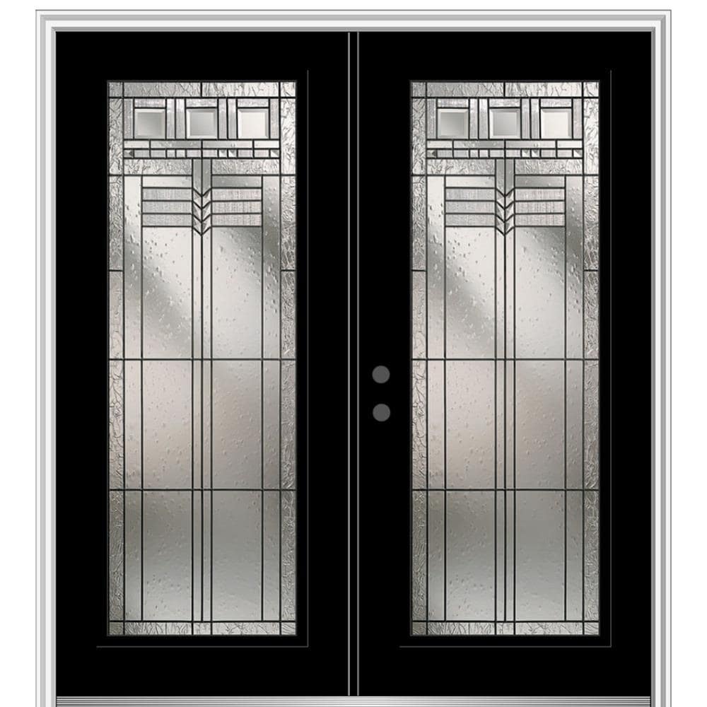 MMI DOOR ZZ3665208R 72-in x 80-in x 6-9/16-in Fiberglass Full lite Right-hand inswing Black Painted Prehung Double Front Door with Brickmould Insulating core