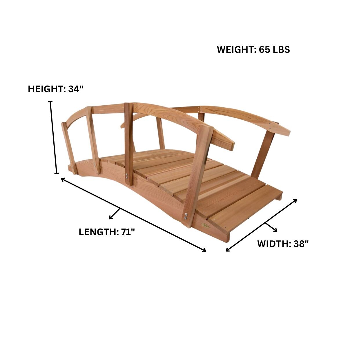 8-Ft Unfinished Cedar Garden Bridge with Side Rails