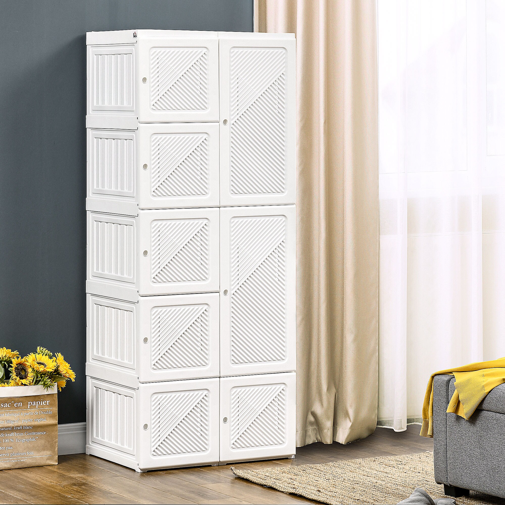 Dexmalle W2225P173981 foldable wardrobe with 8 storage cubes and hanging rod