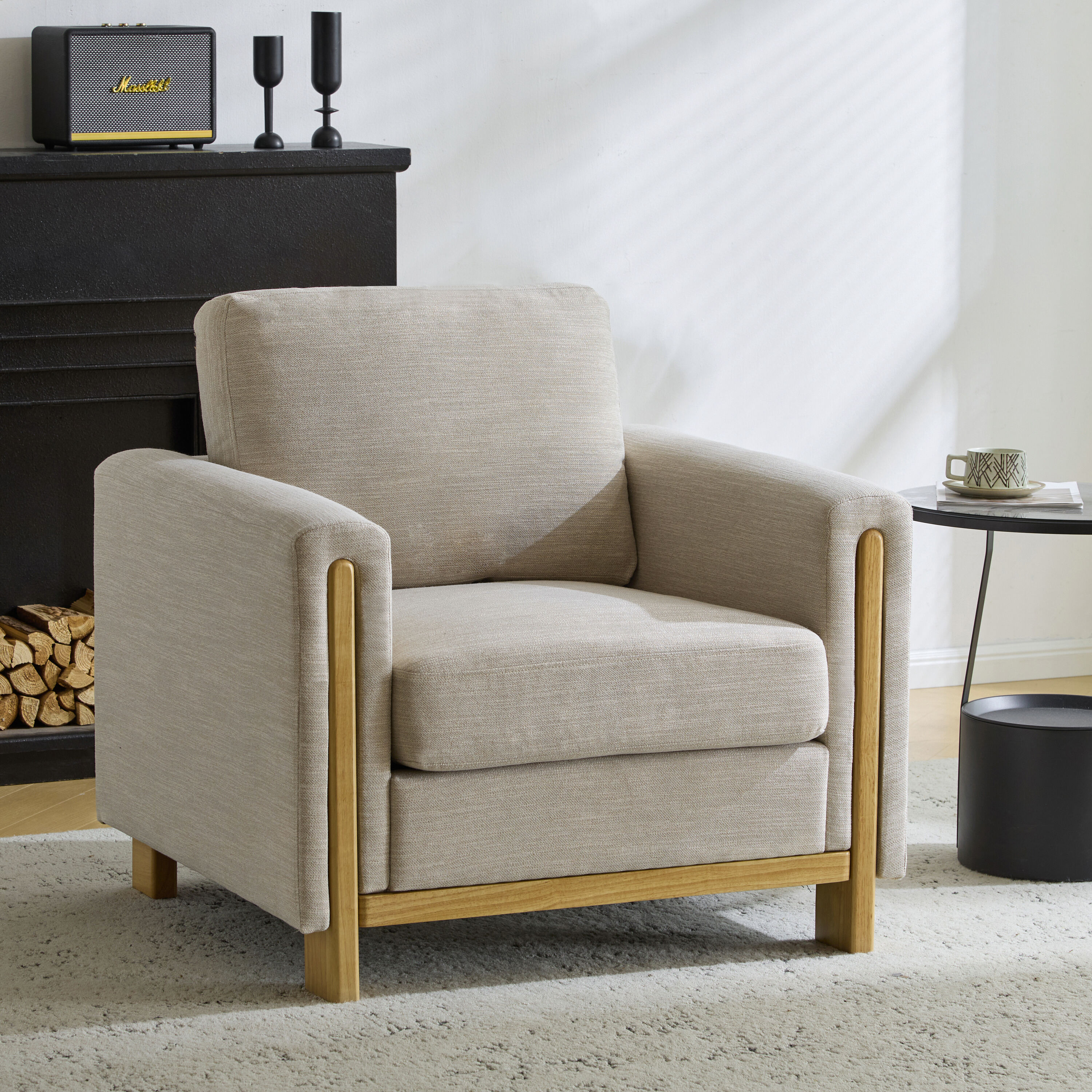 Christopher Knight Home 324679 Harmonia Upholstered Armchair with Solid Wood Frame and Plush Cushioning