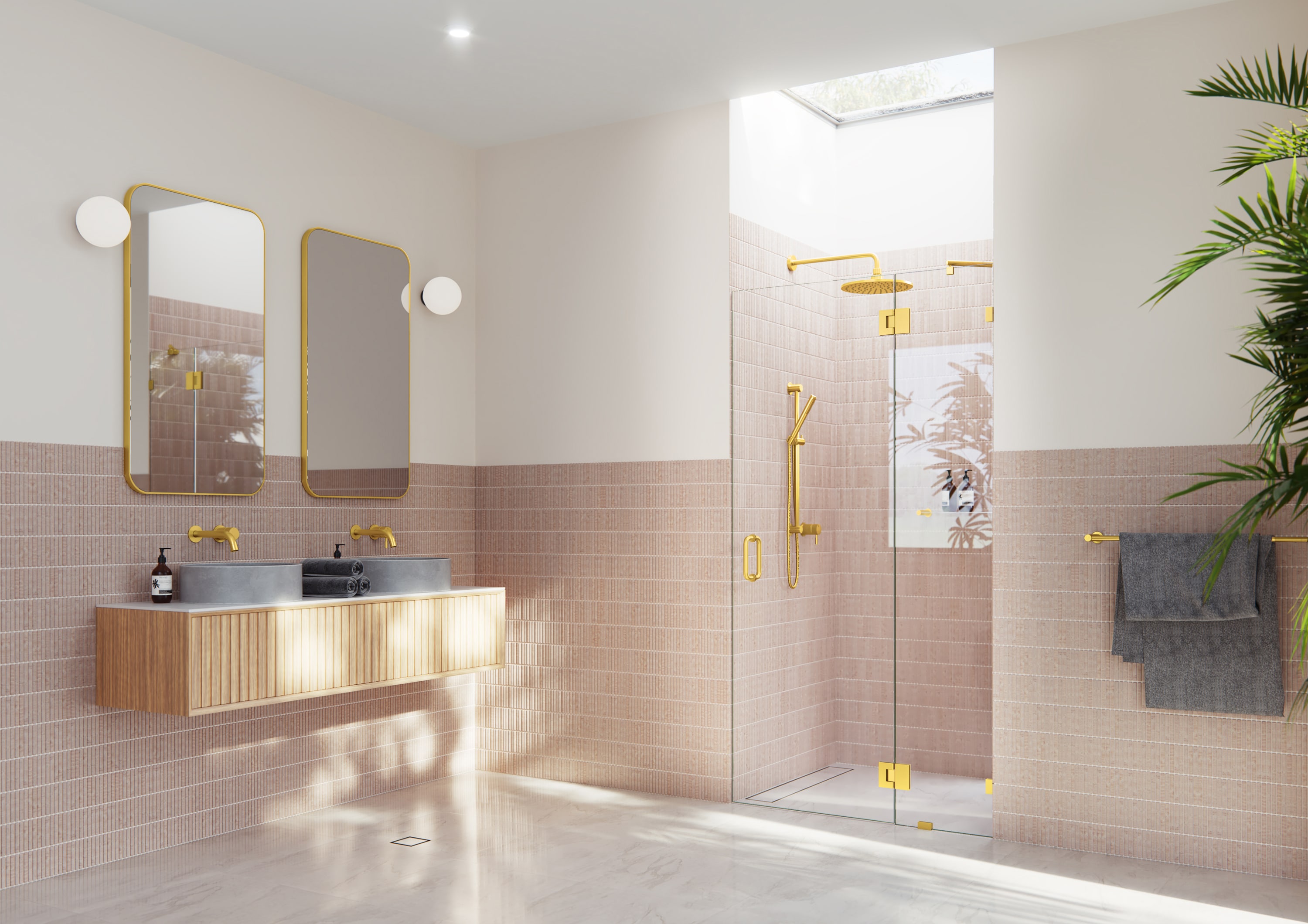 Glass Warehouse Halo Satin Brass 44-3/4-in W x 78-in H Frameless Clear ...