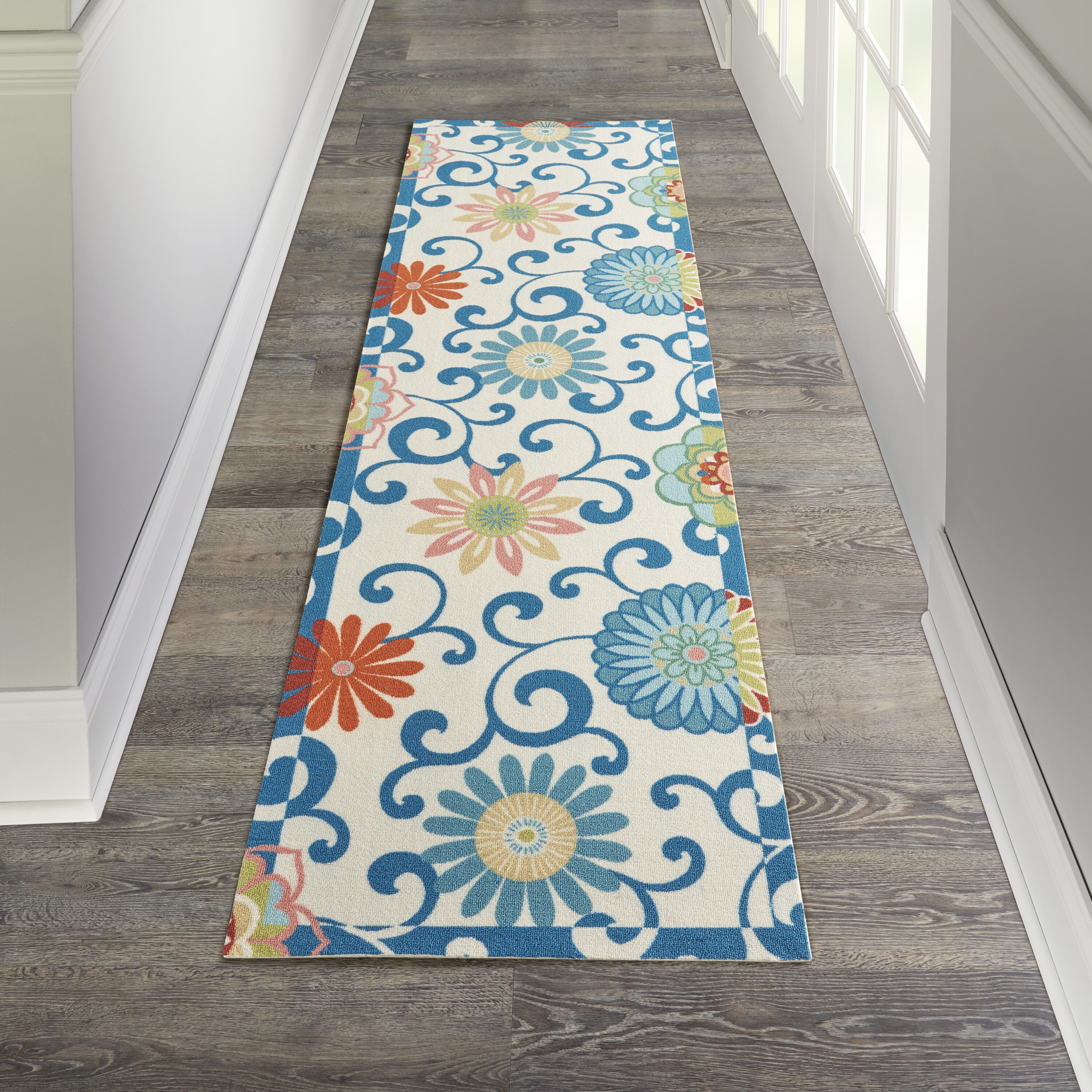 Nourison 99446104878 Sun N' Shade 2 x 8 (ft) Loomed Polyester Ivory/Multi Rectangular Indoor/Outdoor Floral/Botanical Runner rug