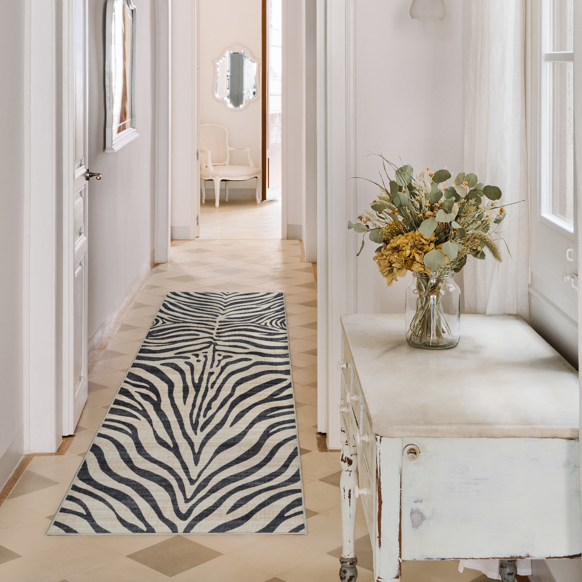 GERTMENIAN 28533 2 x 6 (ft) Polyester Ivory Rectangular Indoor Animal print Runner rug