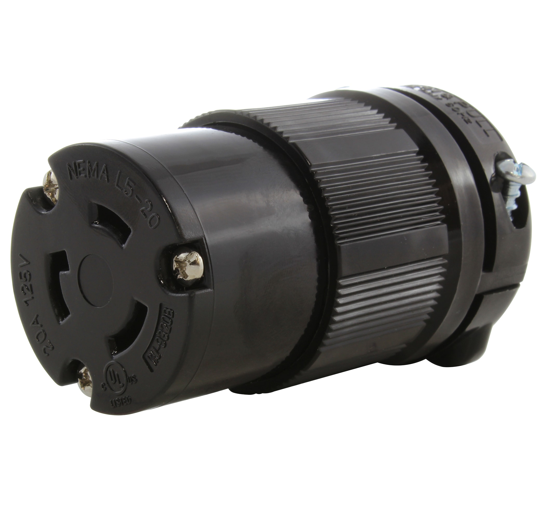 AC WORKS ASL520R-BK AC Connectors 20-Amp 125-Volt NEMA L5-20r 3-wire Grounding Light-duty Locking Connector, Black