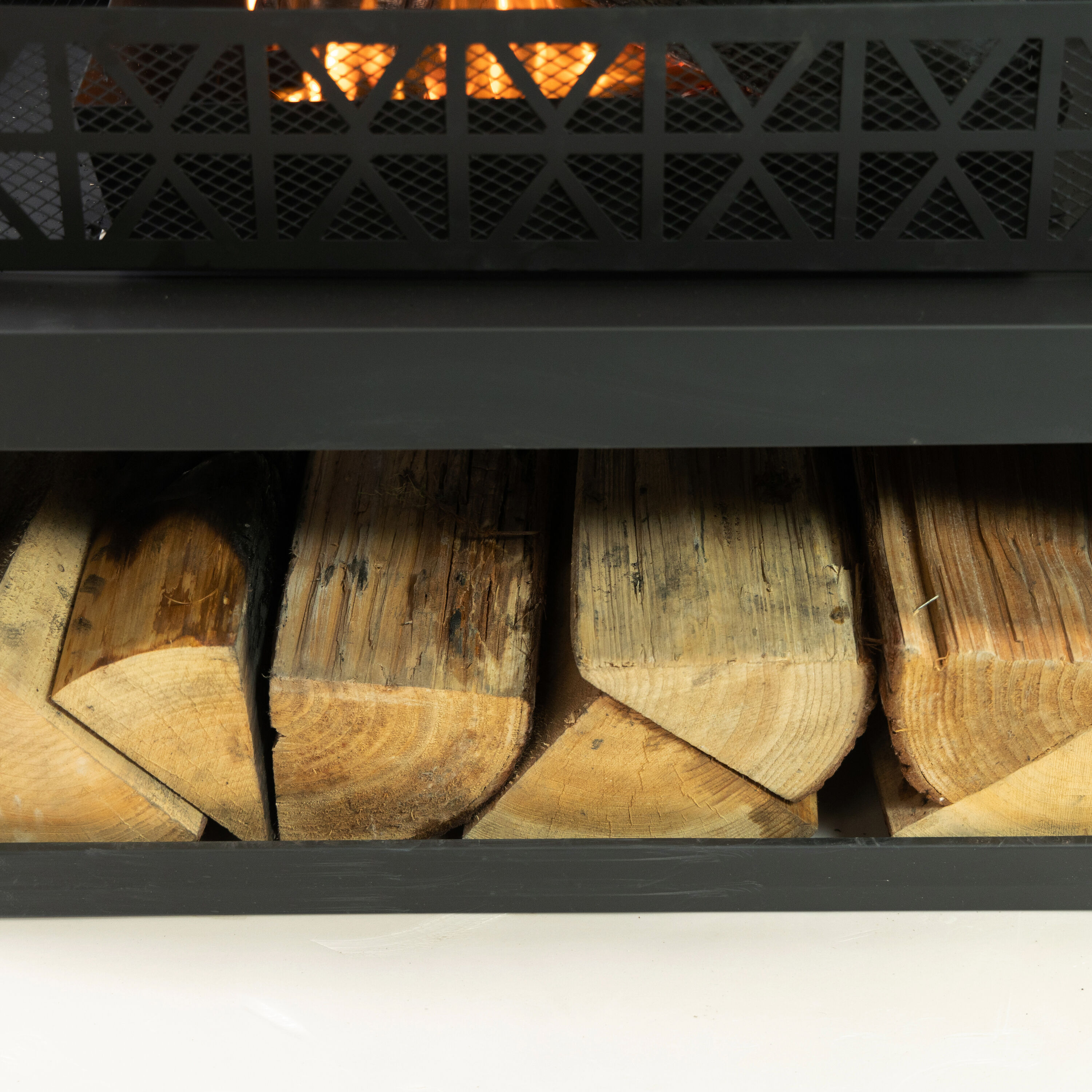 36" Black Steel Rectangular Outdoor Wood Burning Fire Pit with Log Storage
