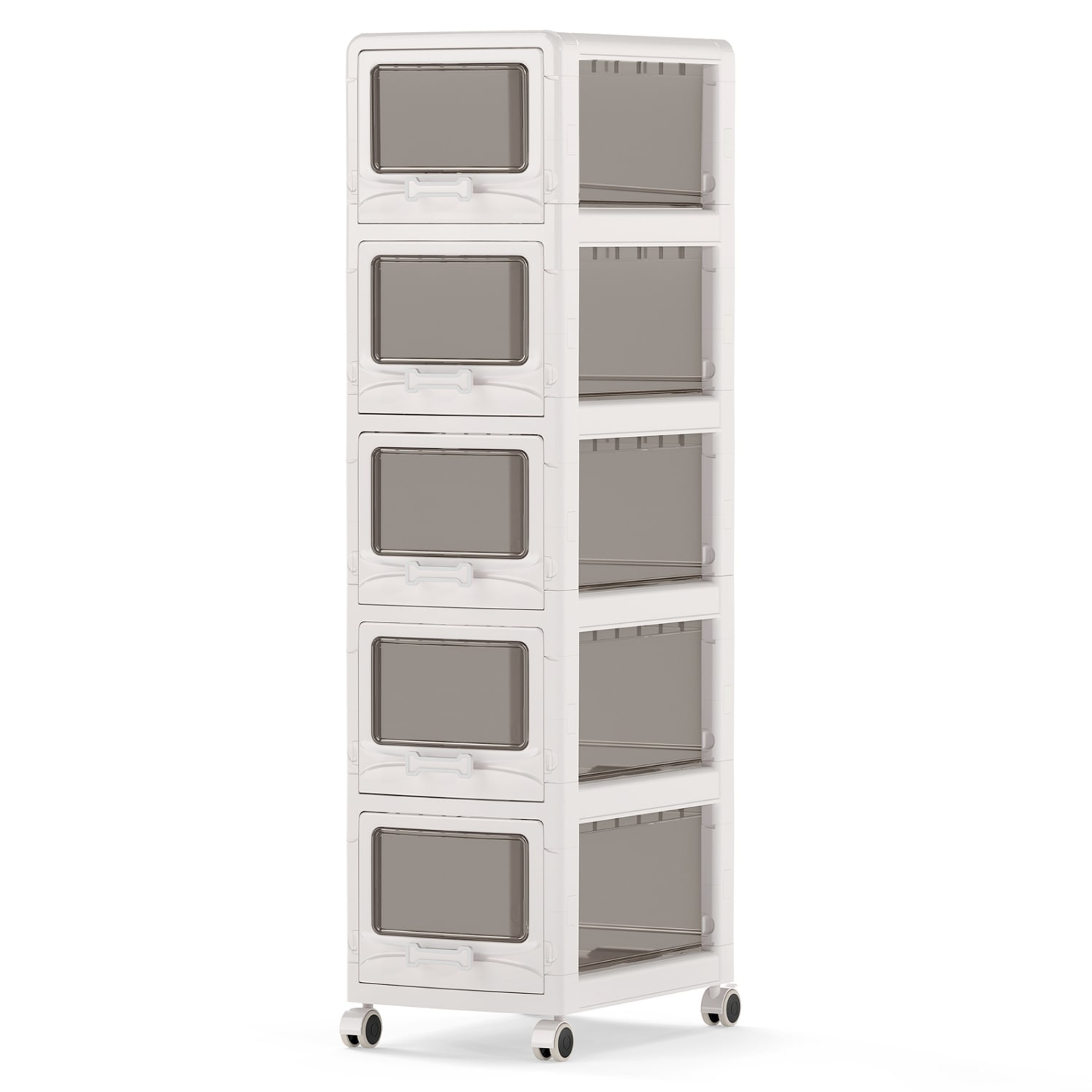 Slickblue 3/4/5 Tier White Rolling Plastic Storage Cart with Wheels and Transparent Drawers for Home Office or Craft Room