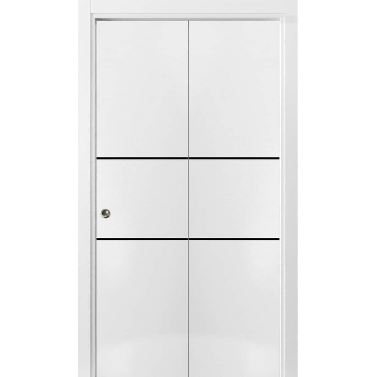 SARTODOORS Sliding Closet Bi-fold Doors 36 x 96 - Planum 0014 White Silk - Sturdy Tracks Moldings Trims Hardware Set - Wood Solid Bedroom Wardrobe Doors