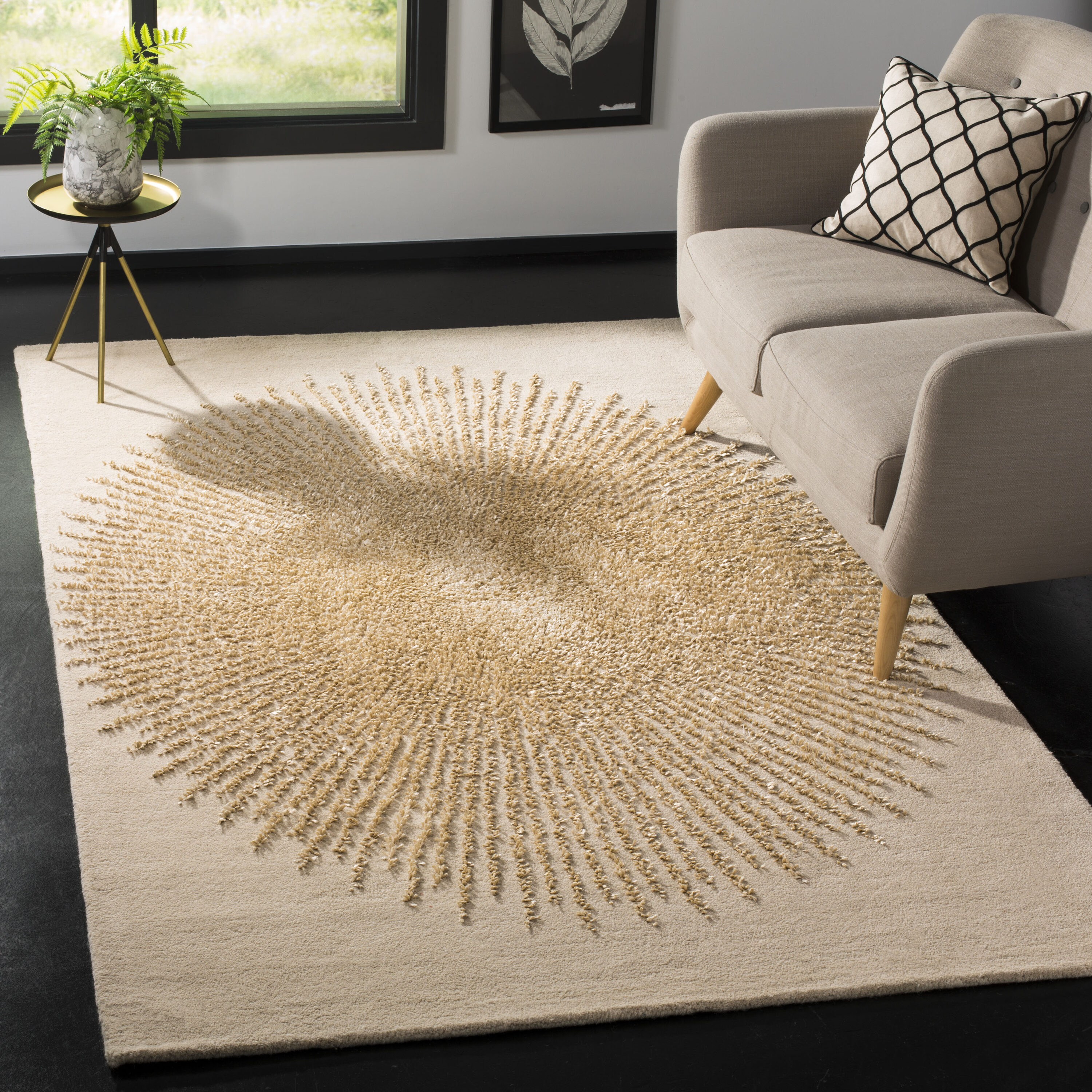 6 x 9 (ft) Tufted Beige / Beige Rectangular Indoor Abstract Mid-Century Modern Professionally Clean Only Area rug