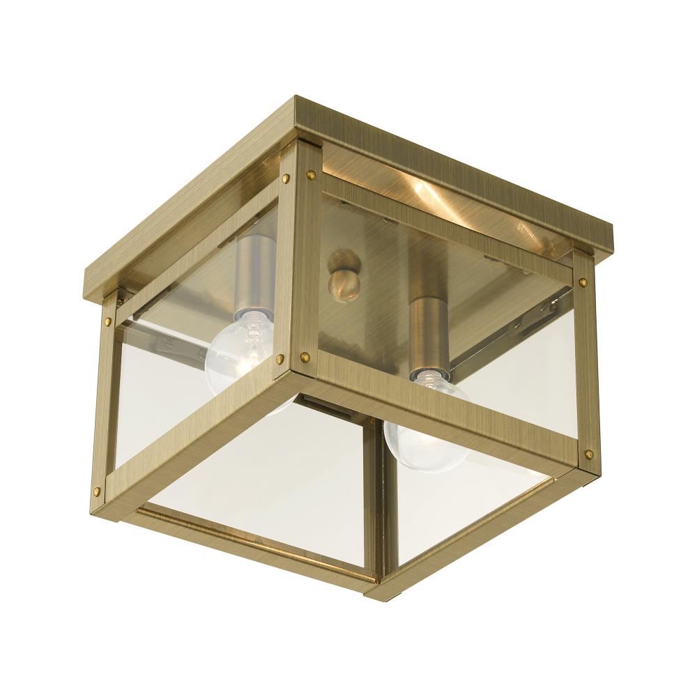 Milford Antique Brass Dual-Light LED Flush Mount with Clear Glass