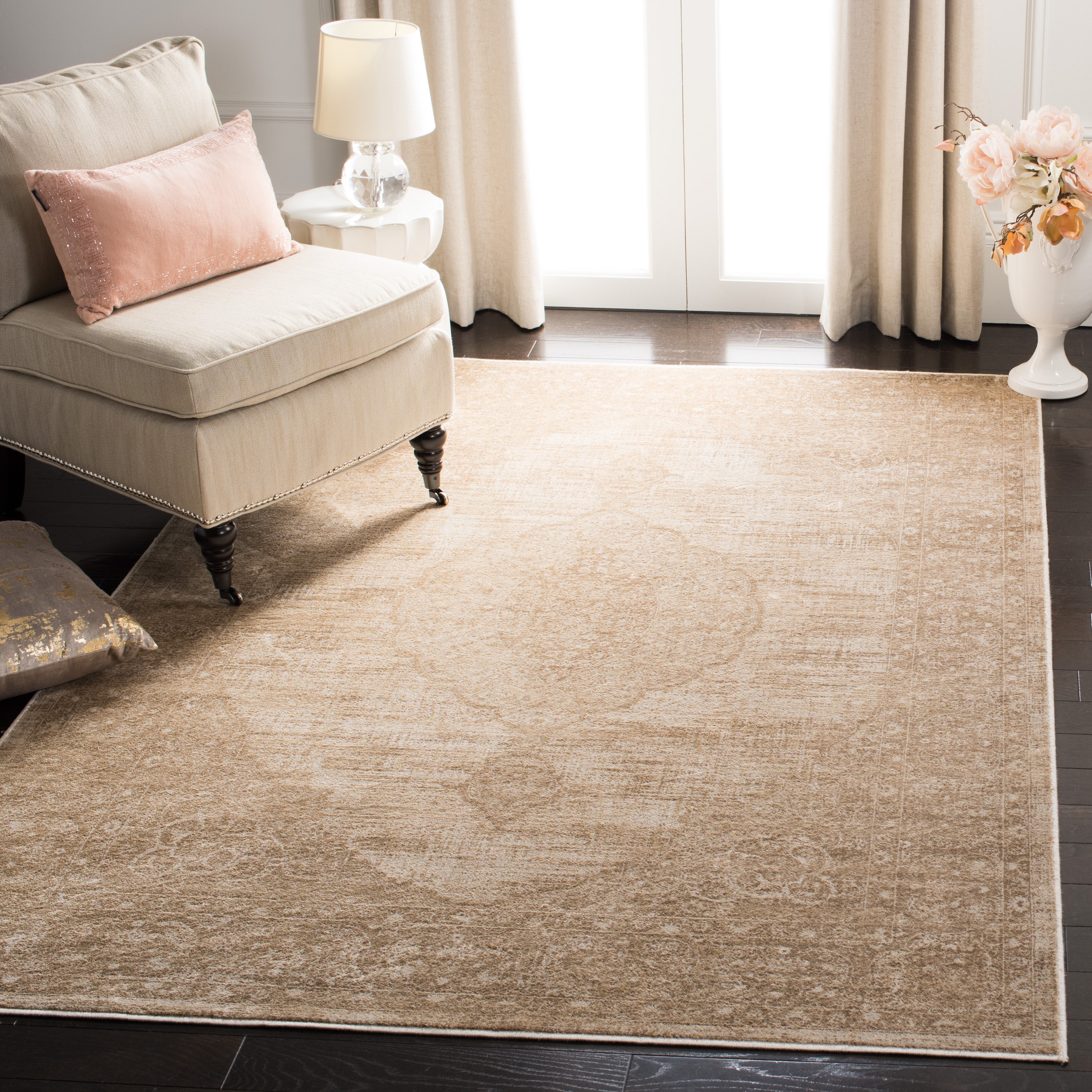 Beige Hand-knotted Reversible Viscose Area Rug