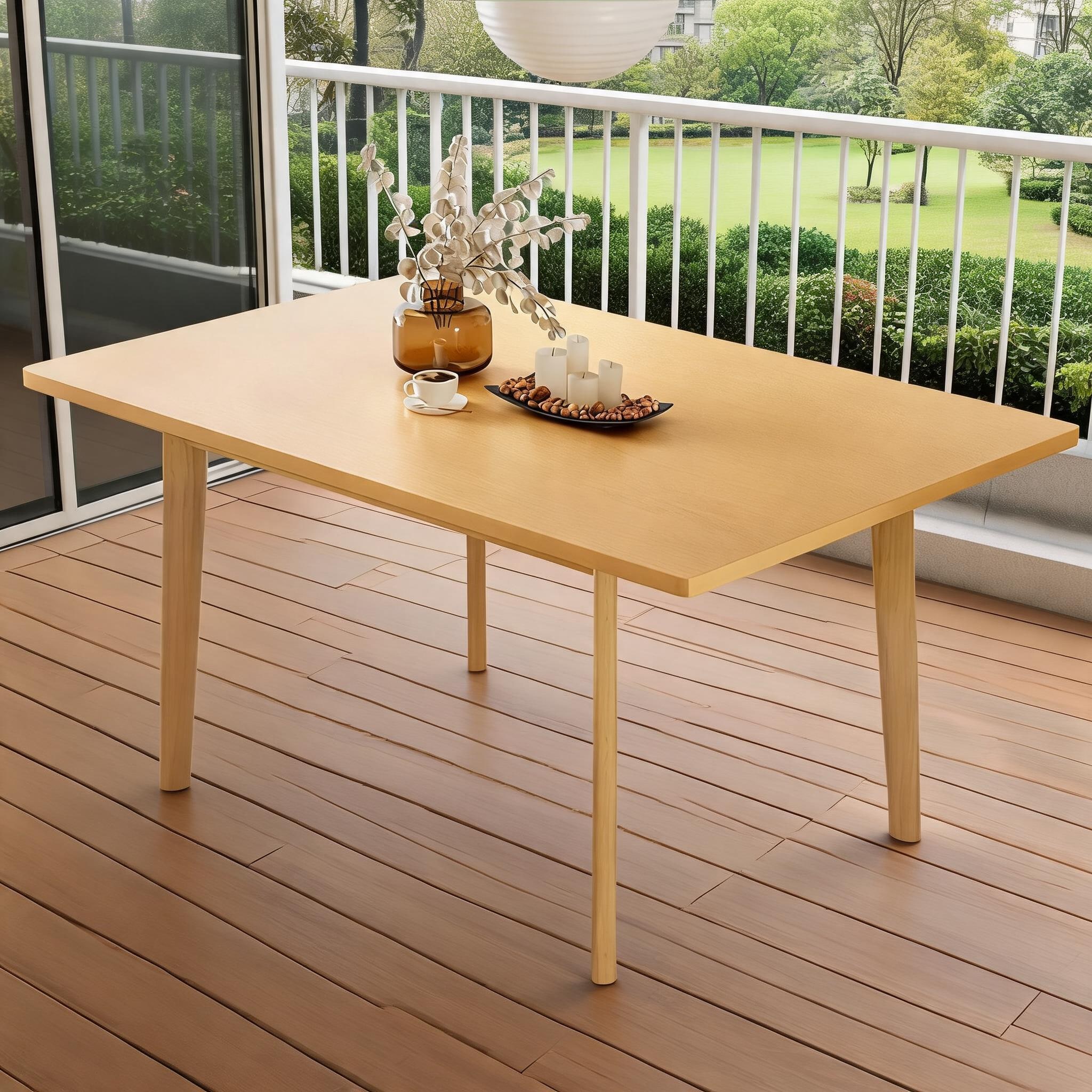 Watnature Solid Wood Frame 4-Seater Rectangular Dining Table Natural Wood Tone Minimalist Farmhouse Style for Indoor Use #C8B2KZKIYQIJ