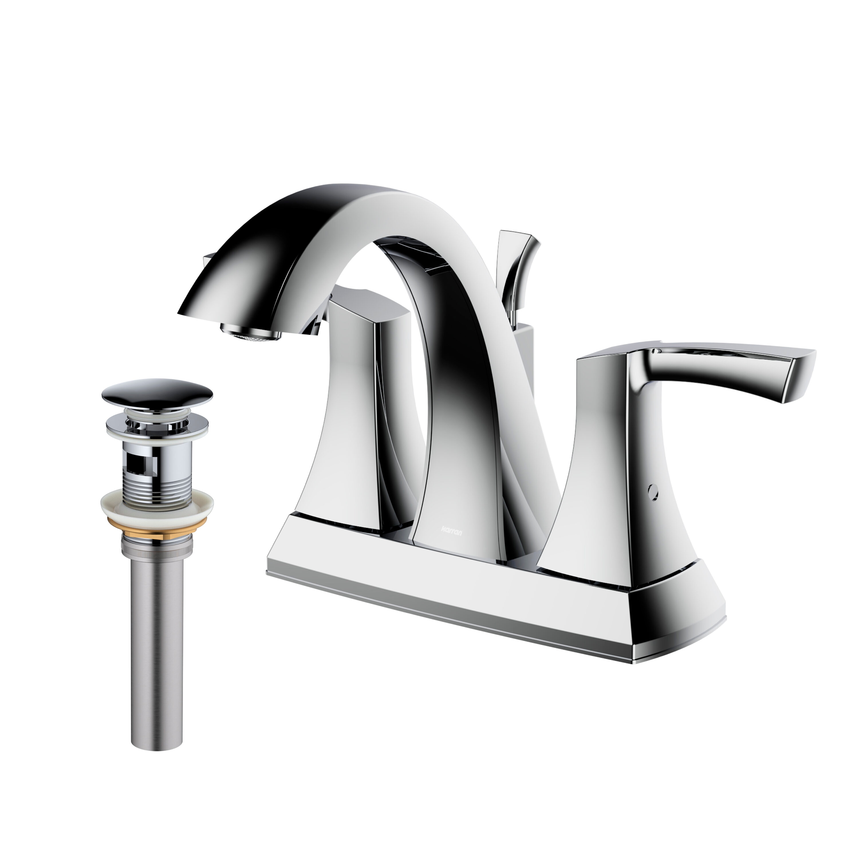 Karran KBF526C Randburg Chrome 4-in centerset 2-handle WaterSense Low-arc Residential Handle Bathroom Sink Faucet with Drain