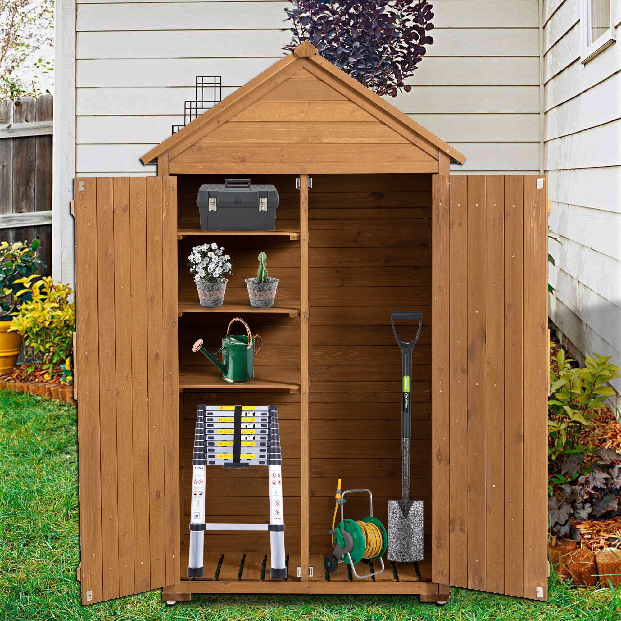 WELLFOR Outdoor Storage Wooden Tool Shed 2-ft x 4-ft Storage Shed ...