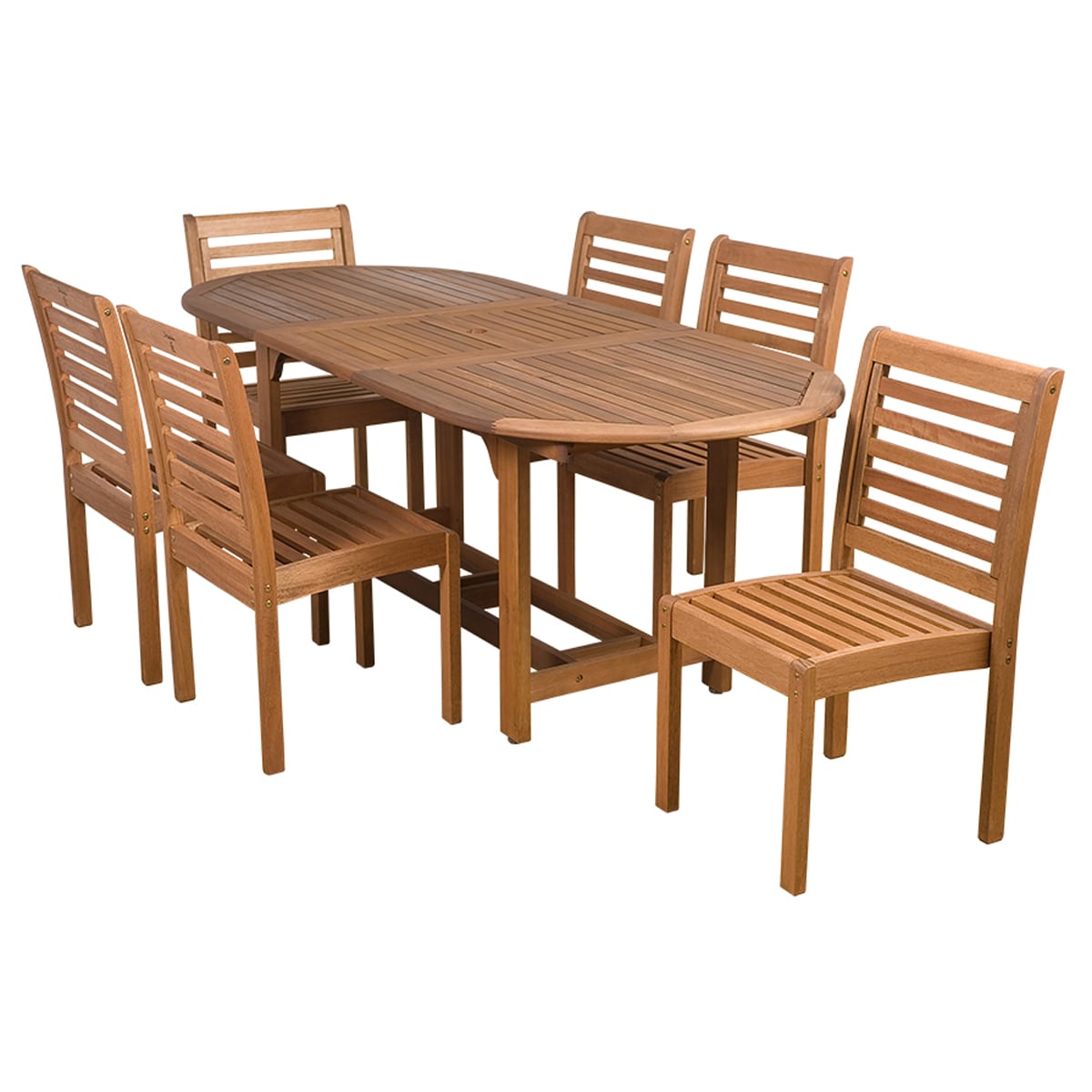 Amazonia BT 4707OVALEXT Outdoor 7 -Piece Natural Patio Dining Set Extendable Table Wood Oval Table with 6 Stationary Chairs