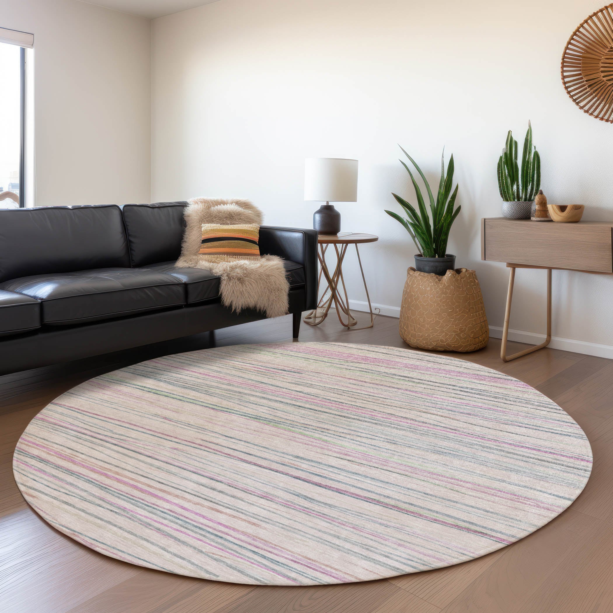 Addison Rugs ACN1607PI8RO Chantille ACN1607PI 8 x 8 (ft) Polyester Pink Round Indoor/Outdoor Geometric Machine washable Area rug