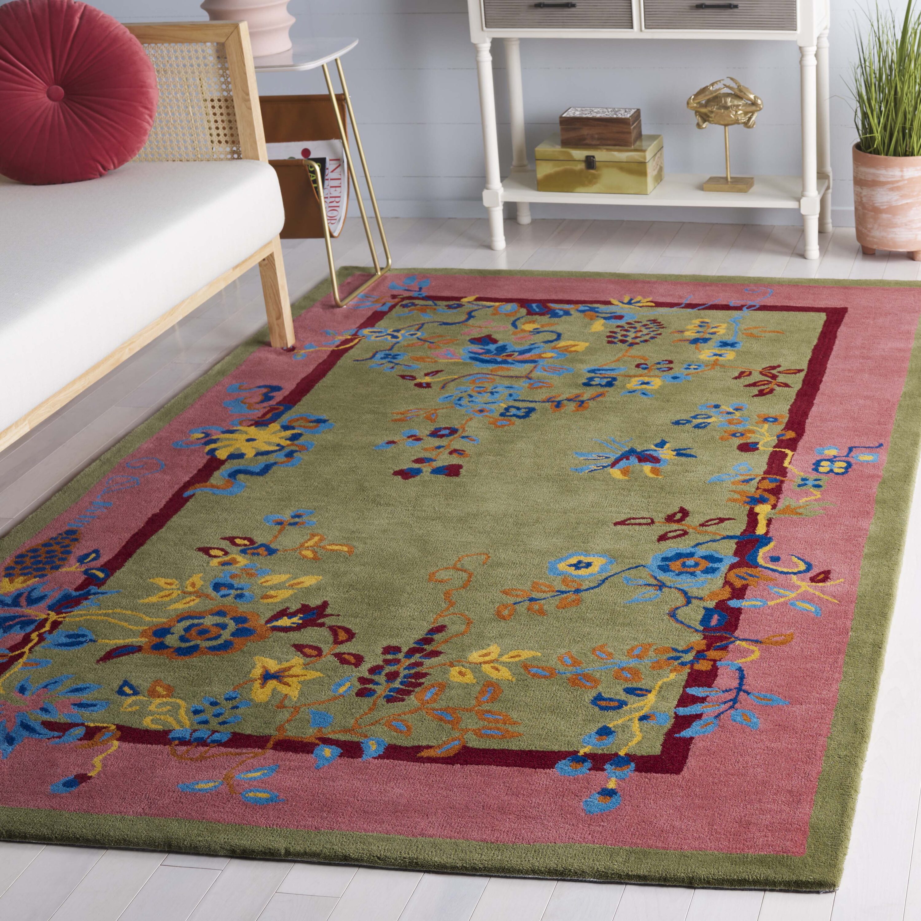  Metro 725 Green/Pink Antique 5ft x 8ft Medium Rectangle Rug
