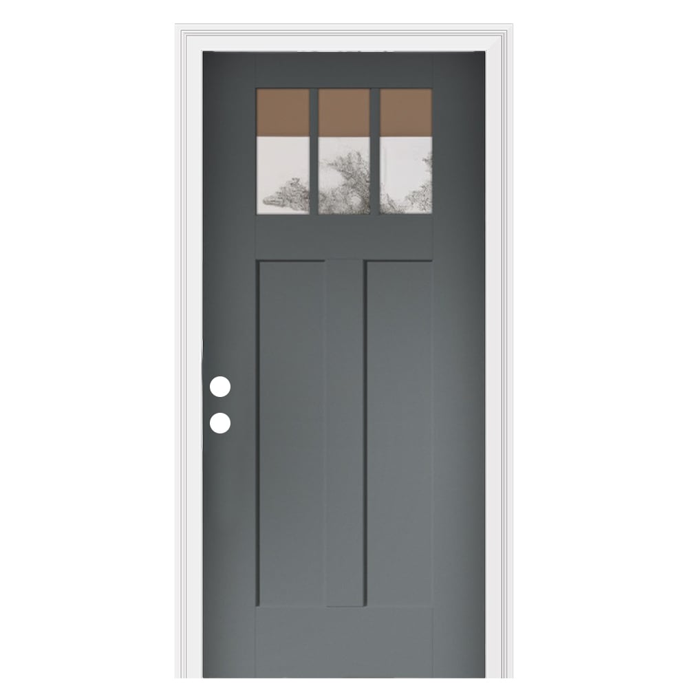 RELIABILT EGS1SC2PC3SA2J8CN Entry Door 36-in x 80-in x 4-9/16-in Fiberglass Craftsman Right-hand inswing Granite Painted Prehung Front Door with Brickmould Insulating core