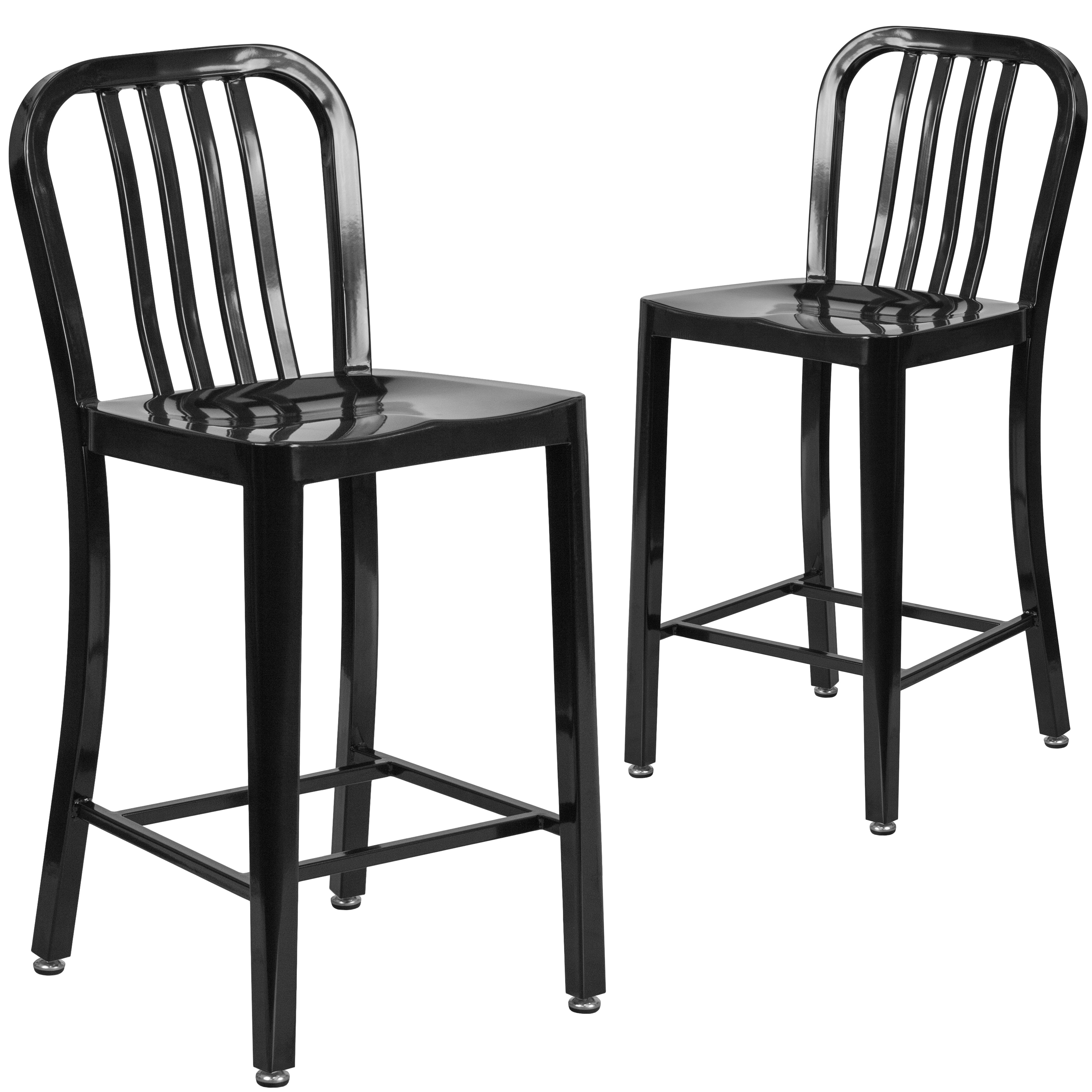 Flash Furniture 889142065227 Gael Commercial Grade 2 Pack 24-in High Black Metal Indoor-Outdoor Counter Height Stool with Vertical Slat Back