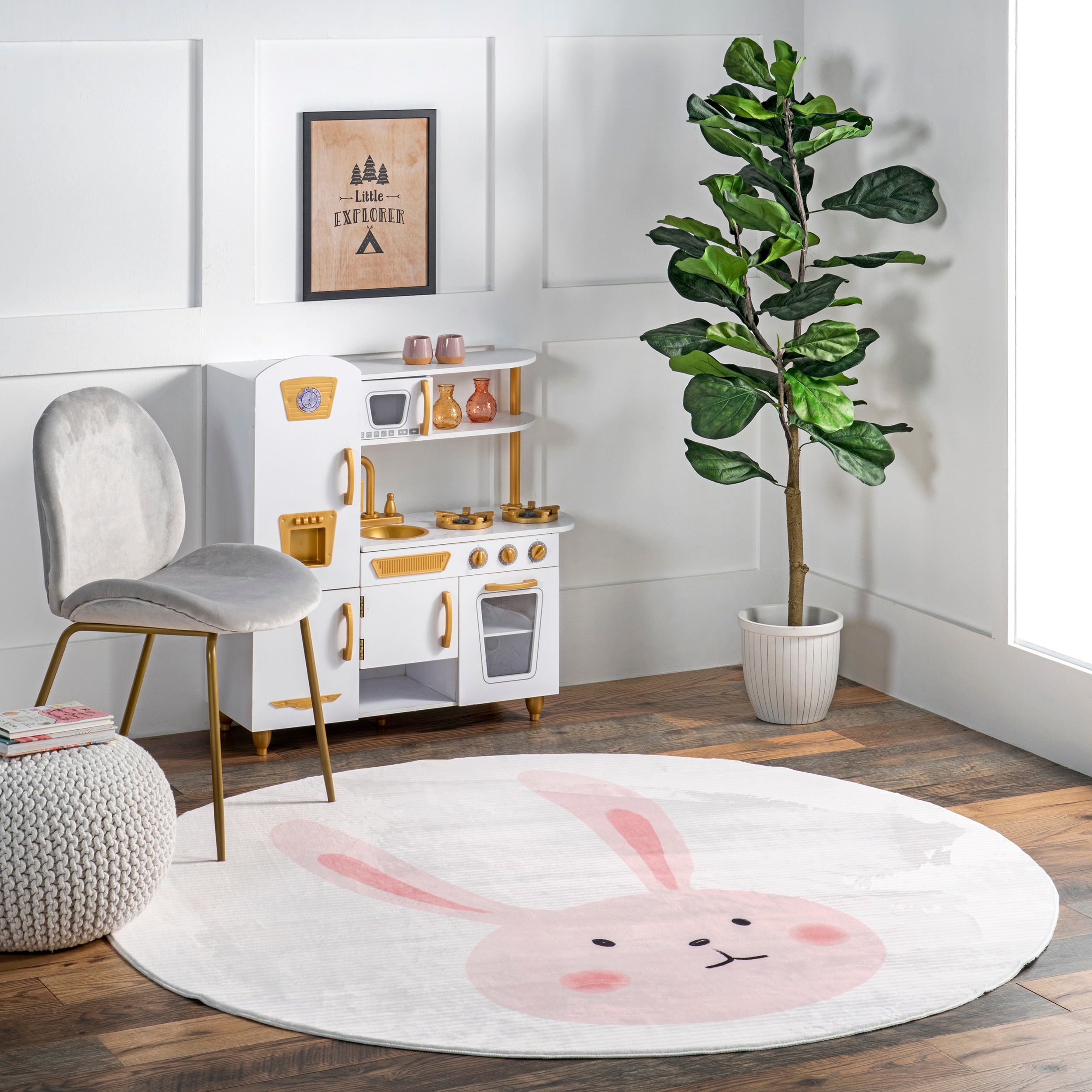 nuLOOM 200HJCL21A-R404 Crystal SpinClean Rabbit Kids Machine Washable 4ft. Pale Pink Area Rug