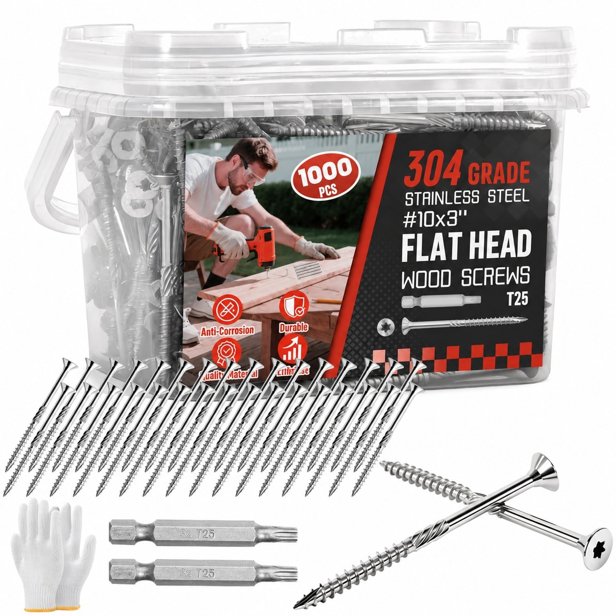 Etokfoks  304 Stainless Steel Corrosion Resistant Self Tapping Deck Screws T25 Star Drive Wood Fastener 1000 pcs