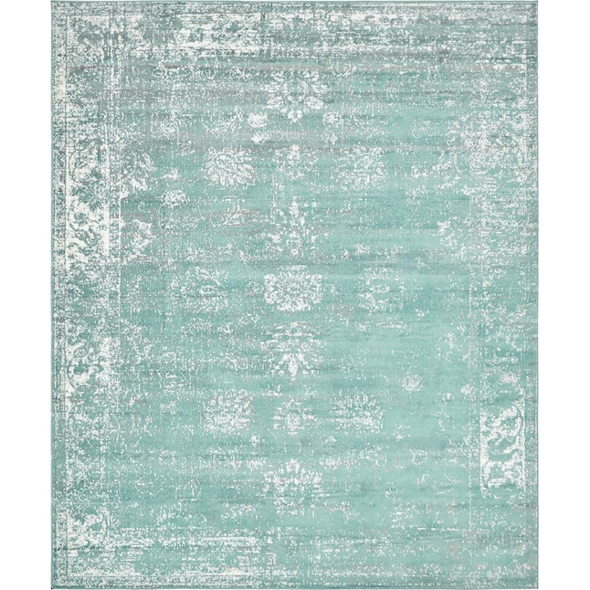Unique Loom 3136234 Traditional Over-Dyed Vintage Area Rug 8 x 10 ft Turquoise/Ivory 