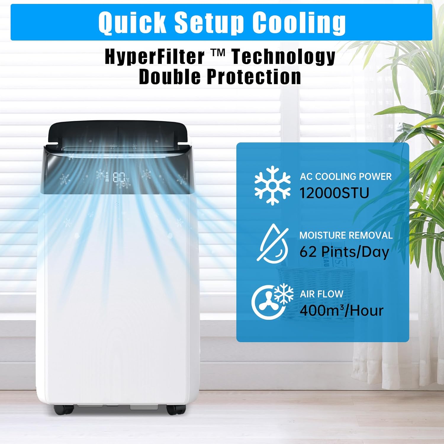 Qeetex NL-PHO-0XJ11HNO 12000 BTU Portable Air Conditioners for Room Up to 500 Sq Ft 3In1 Quiet Cooling AC Unit with Fan Dehumidifier Remote Control 24H Timer Sleep Mode Windows Kit Black