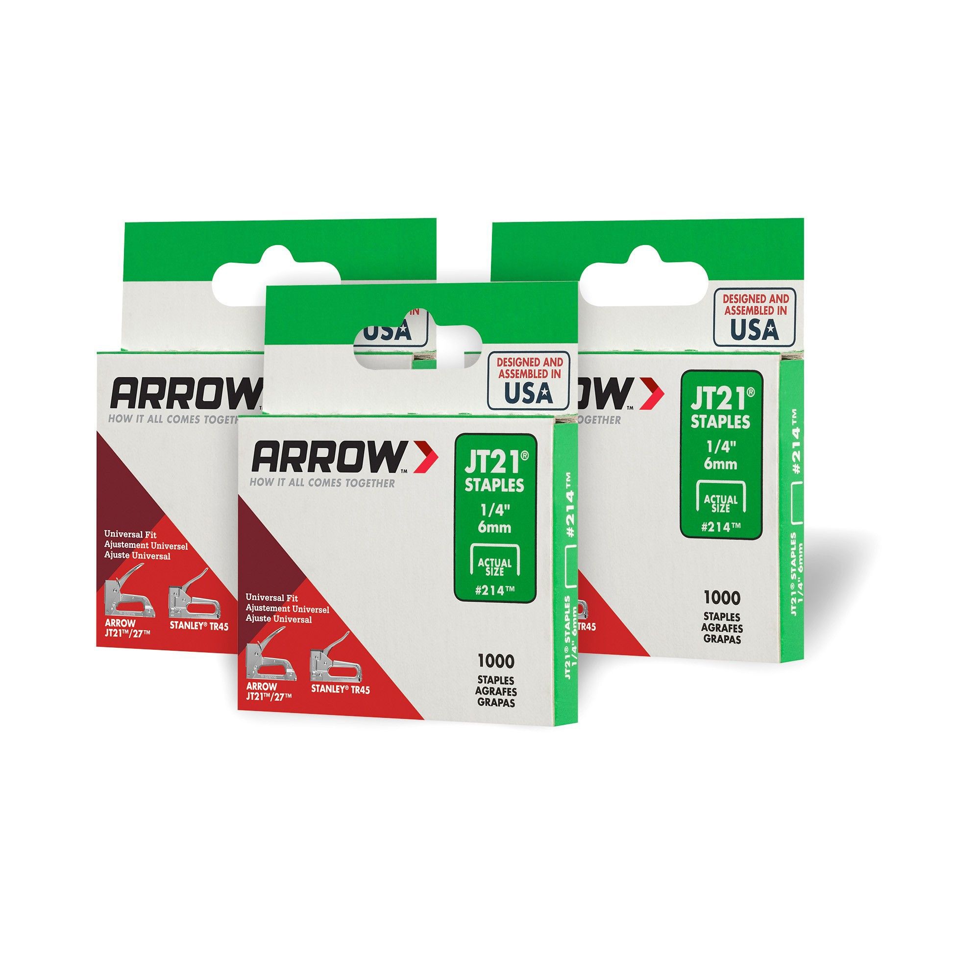 Arrow 214-3PFL 1/4-in Leg x 7/16-in Narrow Crown Gray 18-Gauge Collated Standard Staples (3000-Per Box)