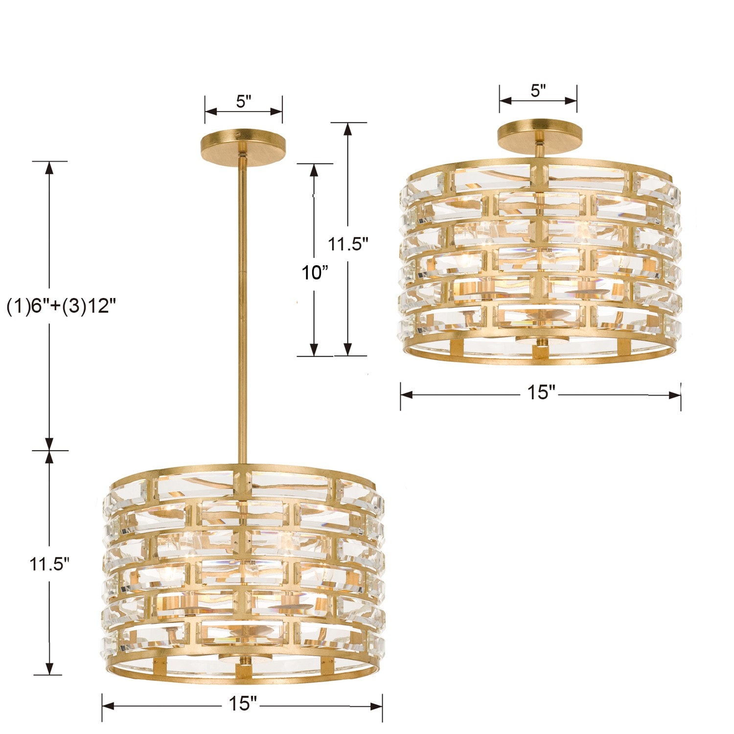 Antique Gold Mini Drum Chandelier with Crystal Accents