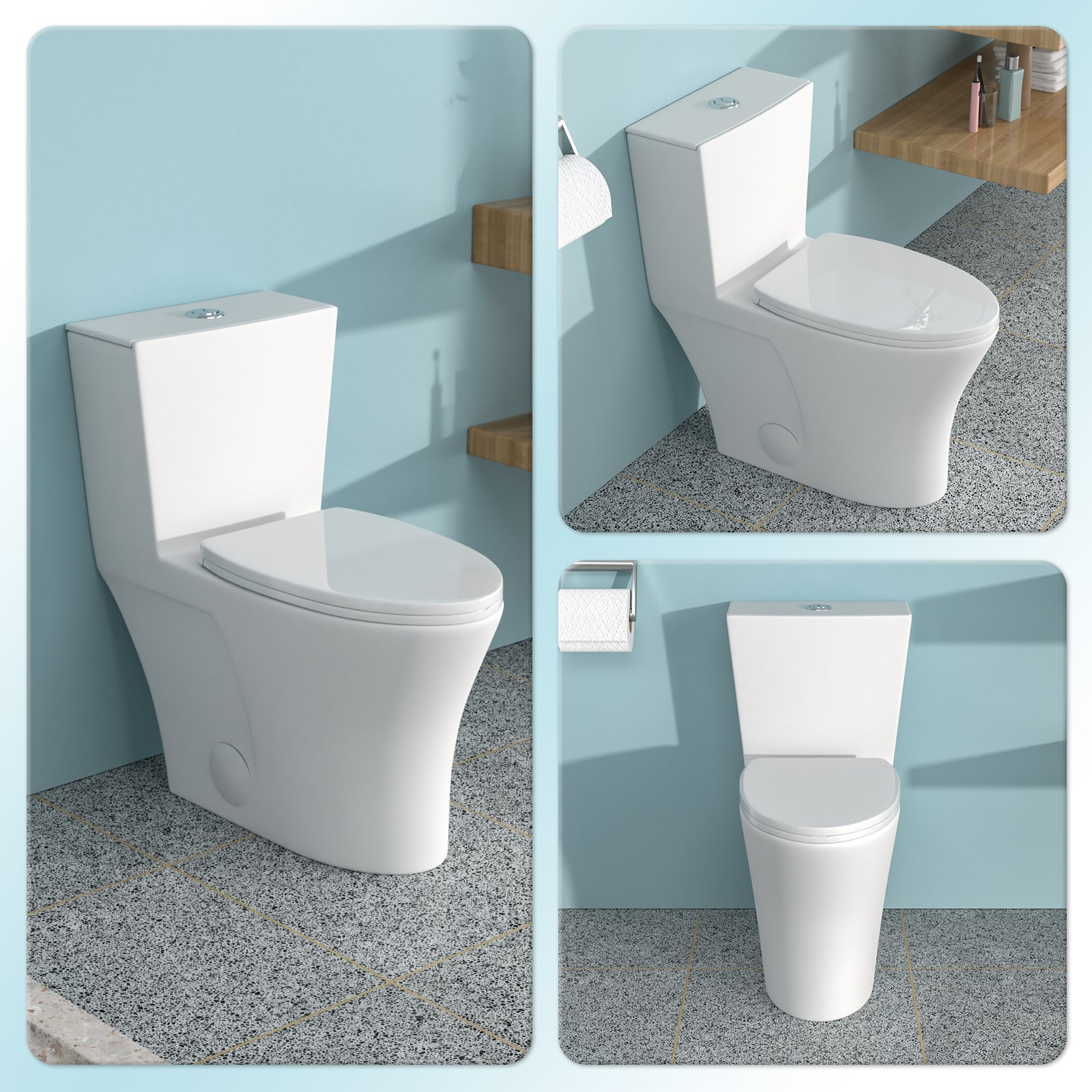 Vynxaria - Siphonic Flush 12-in Rough-In 1.1/1.6 GPF 1-piece Toilet Dual Flush Soft Close Skirted