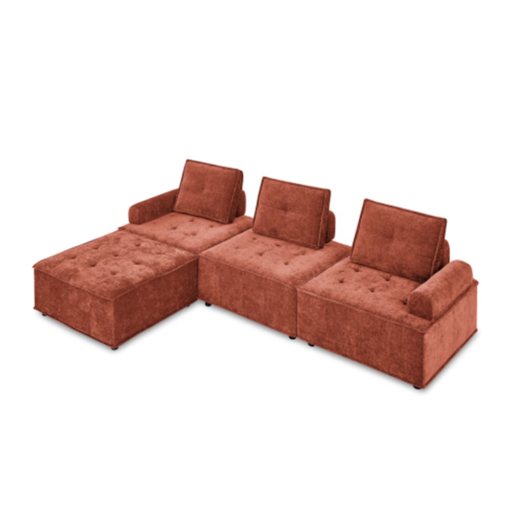 LIVIZA GGJD017RED 99-in Modern Red Chenille 4 -seater Sectional