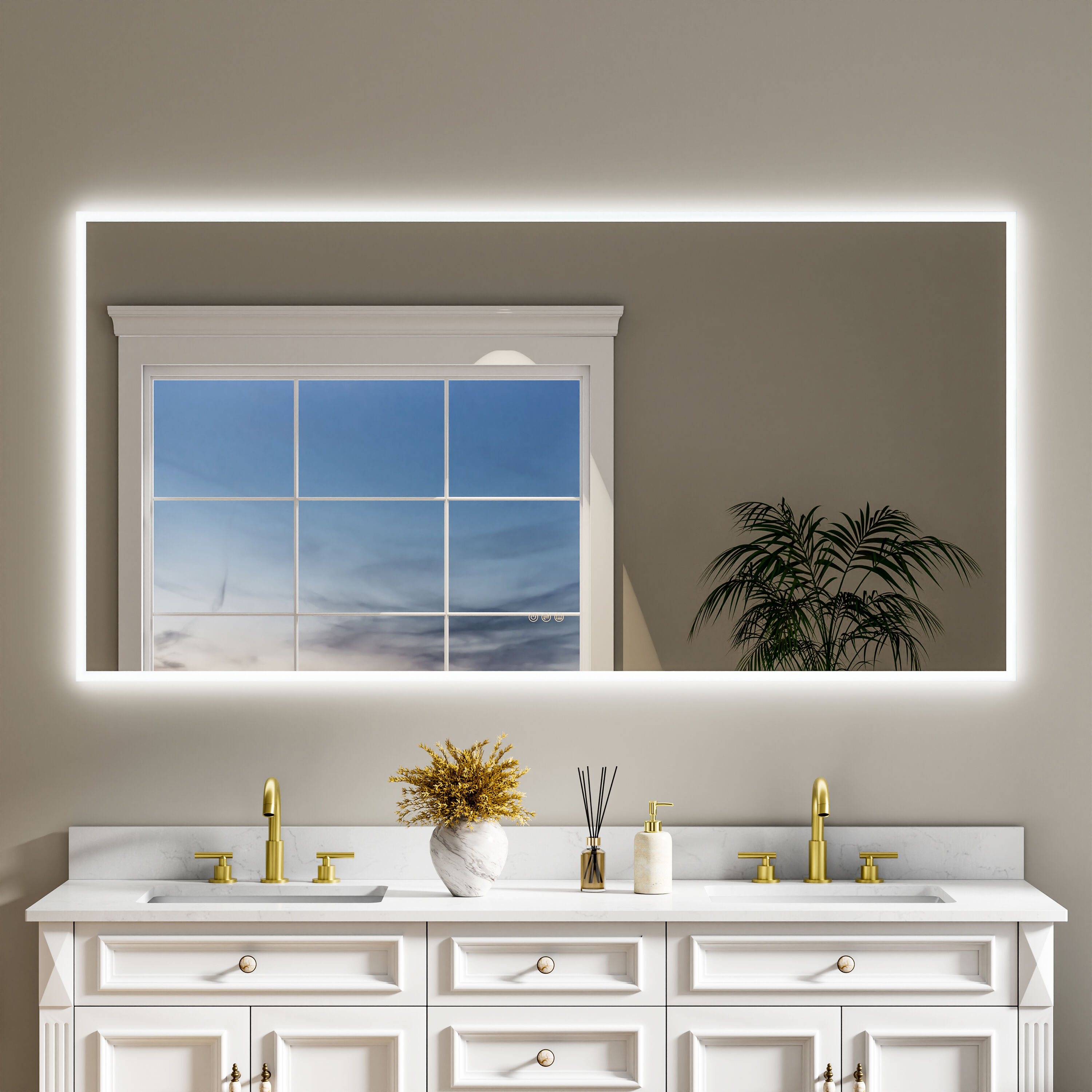 CALVON WMR10W72 72-in x 36-in Polished Frameless Rectangle Dimmable LED Lighted Fog Free Bathroom Vanity Mirror ( Silver )