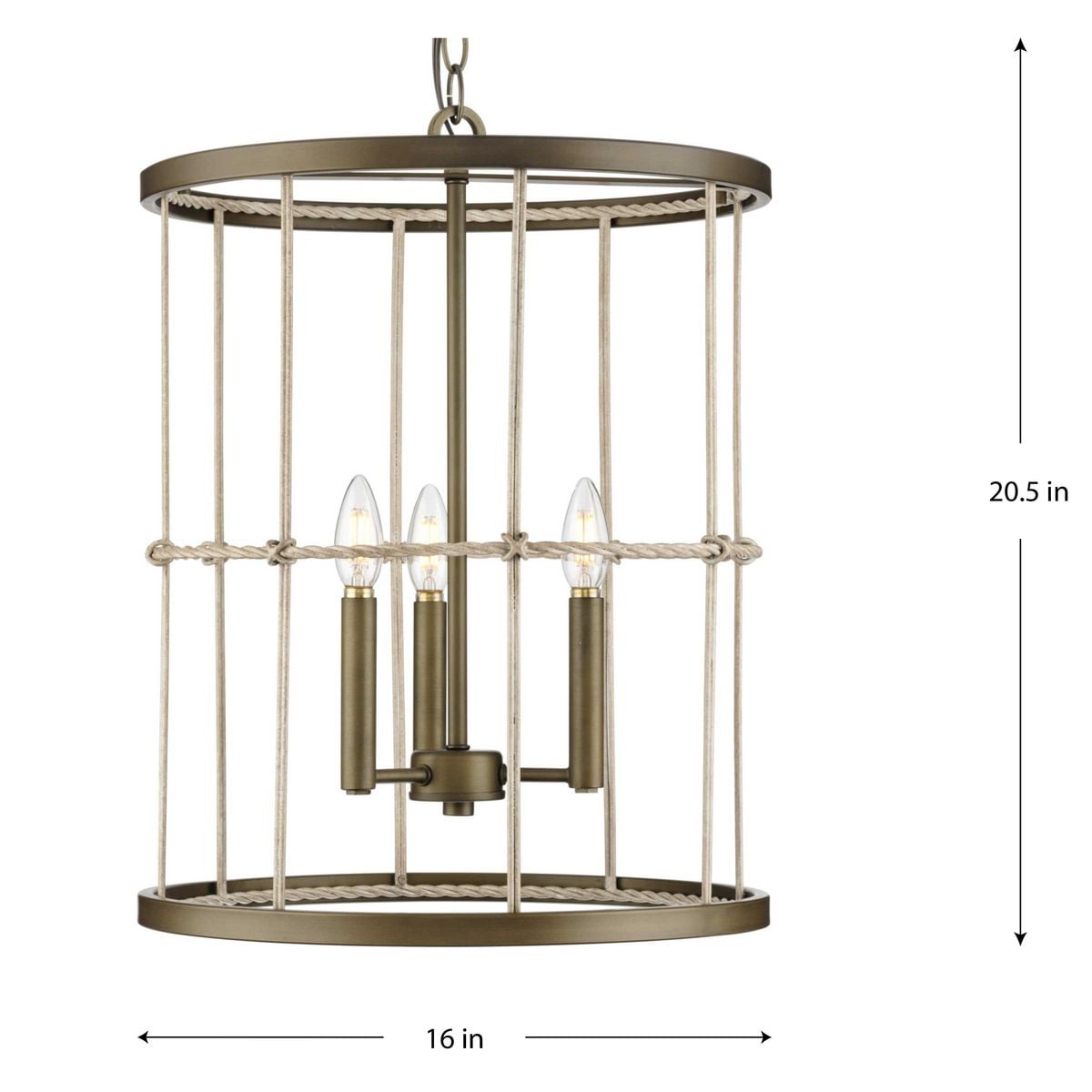 Aged Brass 3-Light Pendant with Woven Metal and Rattan Cage